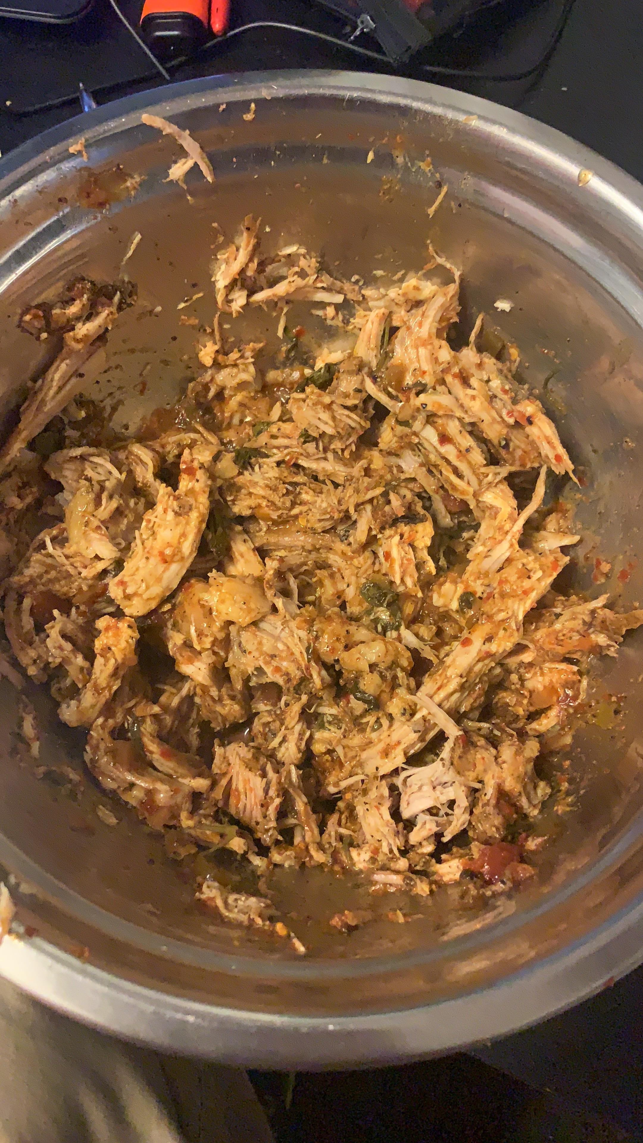 Pulled pork. Simply add fajita spice mix, salsa, coriander and slow cook for 810 hrs. This is