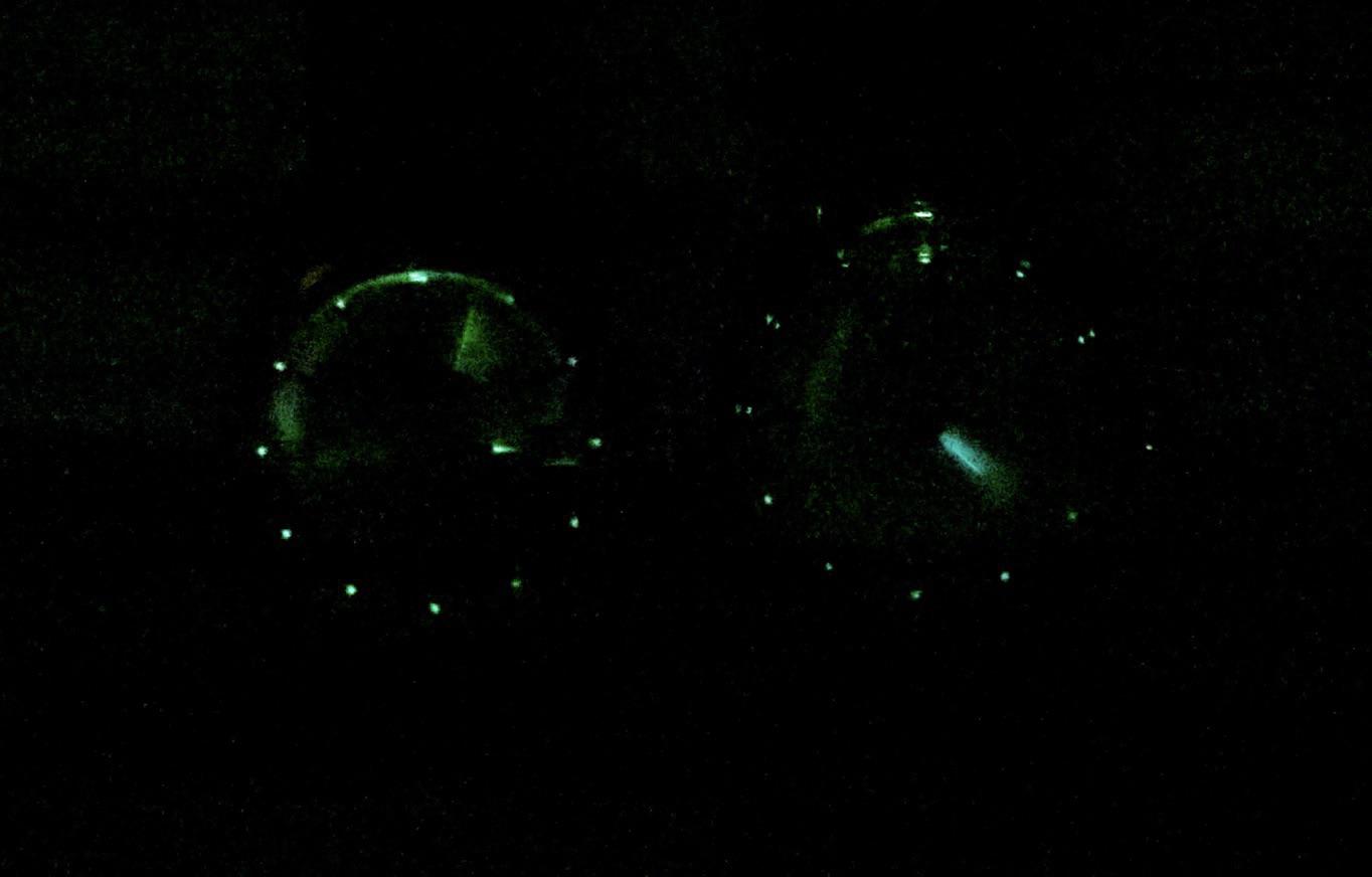 Two radium watches exposed for 250 seconds at f2. This shows how they