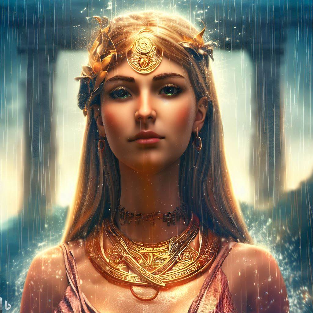 Greek goddess in fantasy digital art style, with ancient greece
