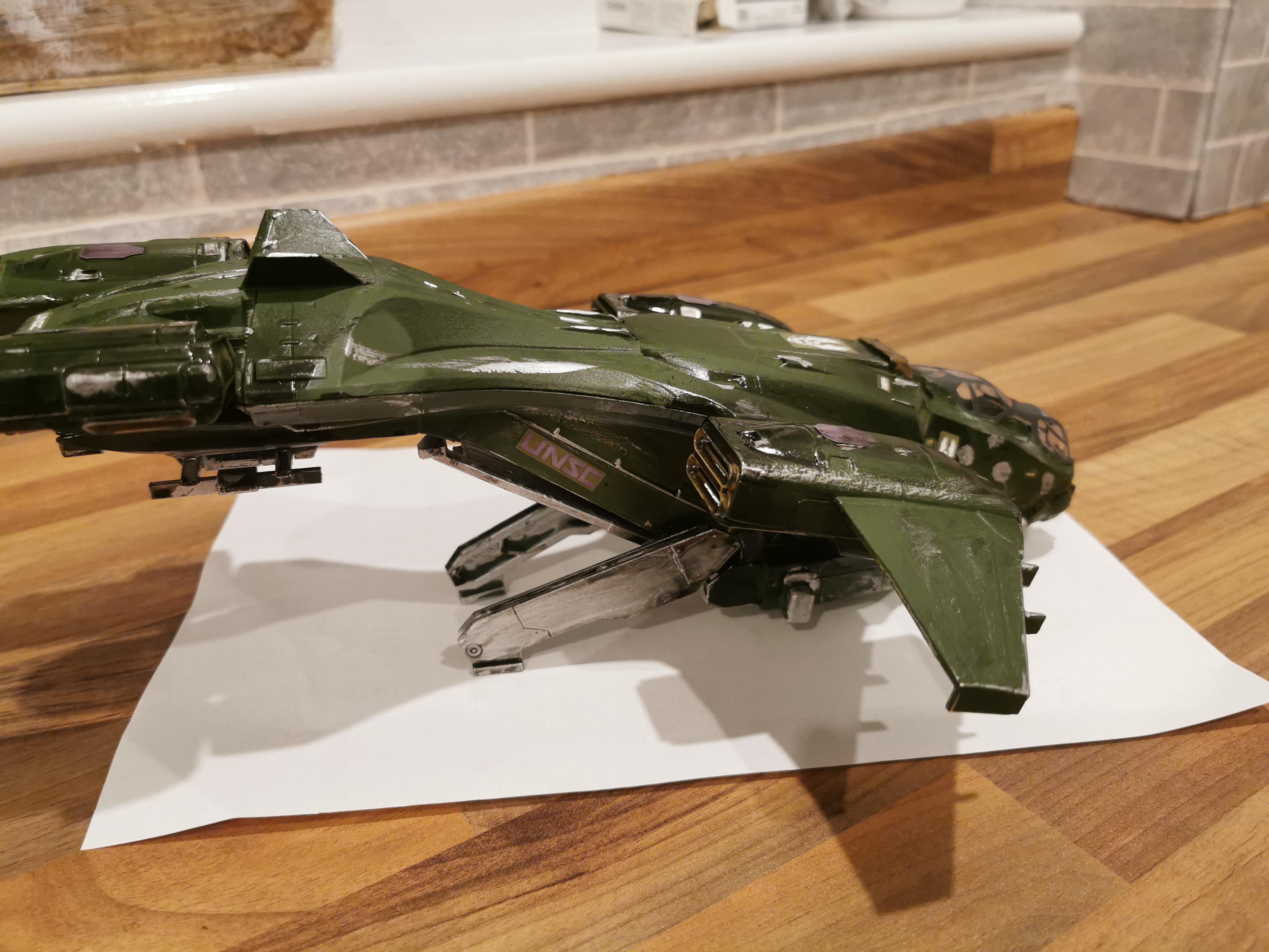 A cheap Halo Pelican model I got. I painted it up to make it look real