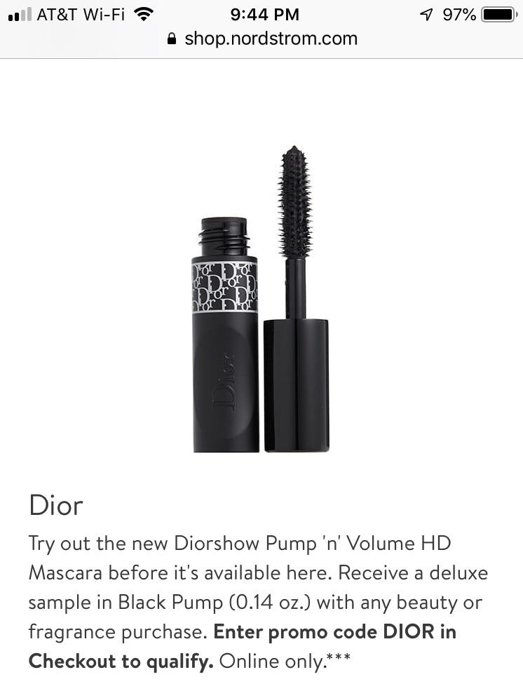 Nordstrom GWP (no min) FREE deluxe sample of DiorShow Pump n Volume