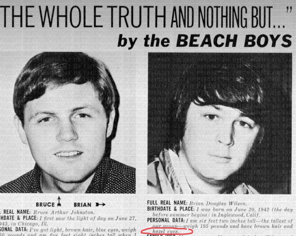 Did Brian have blue or brown eyes? This says he has hazel eyes, but in