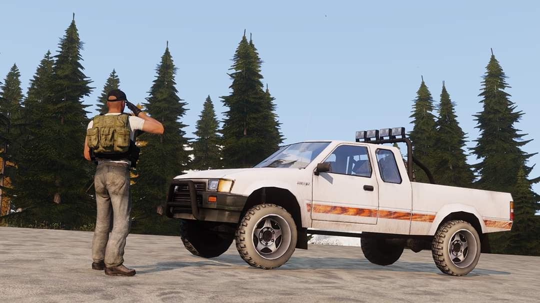 A DayZ player gives a last salute to his trusted Toyota Hilux pickup
