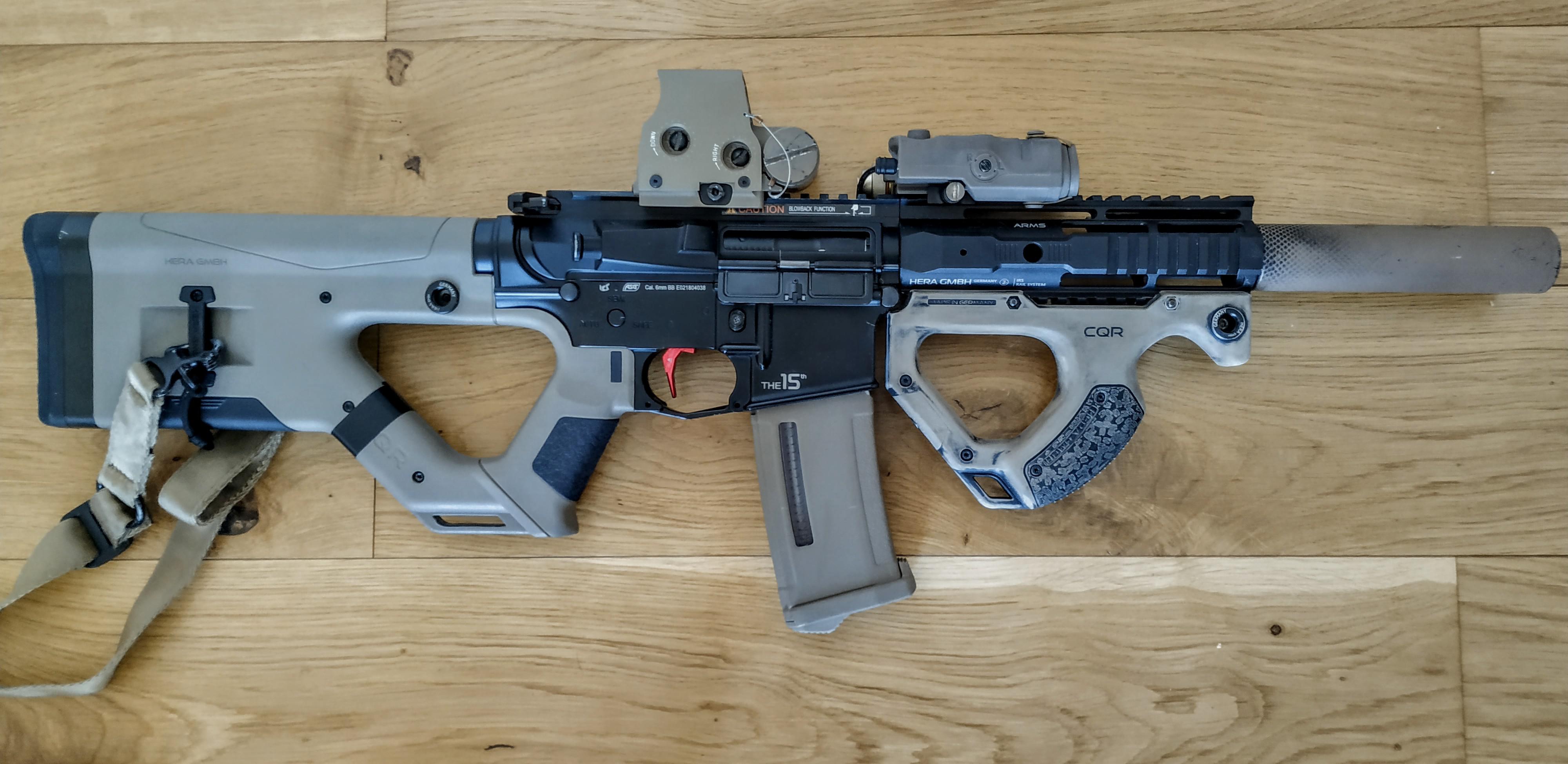 ICS/ASG Hera Arms CQR on a beautiful wooden floor r/airsoft