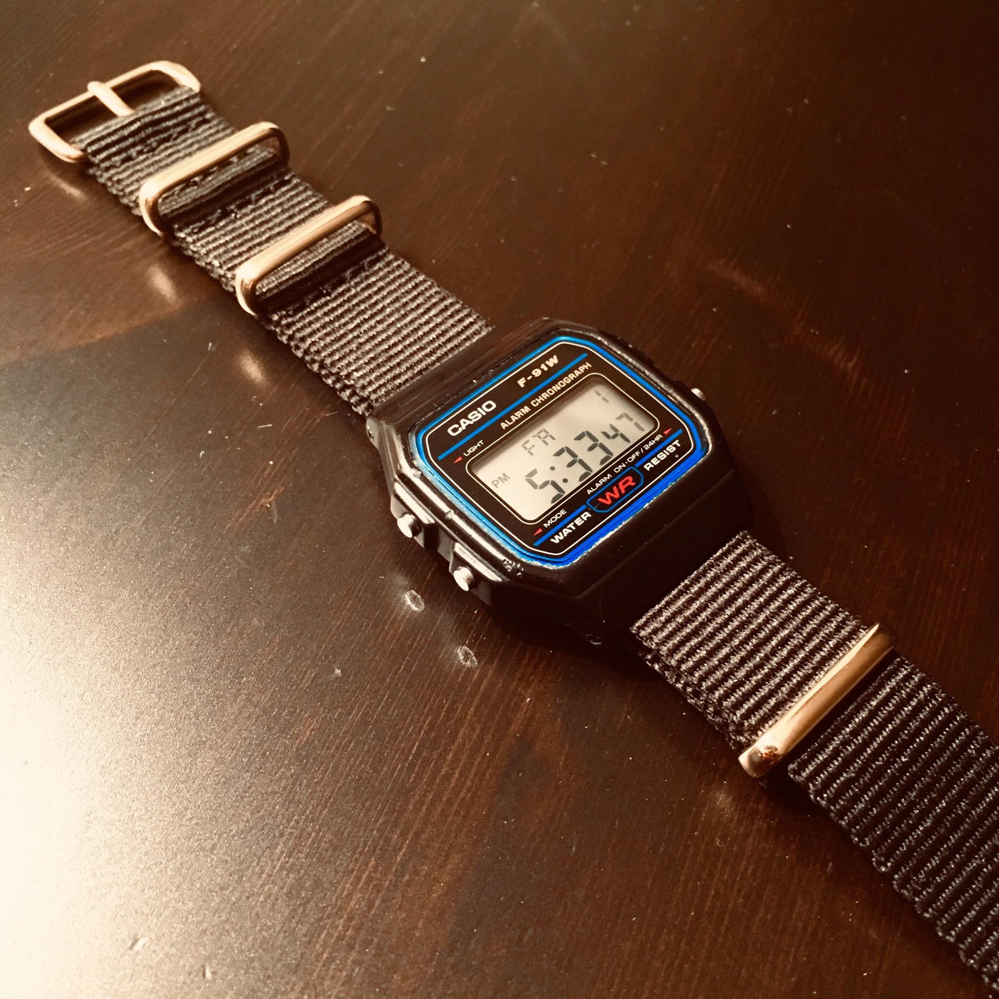 [Casio F91W] Gloriously Tacky on a Black/Gold NATO r/Watches