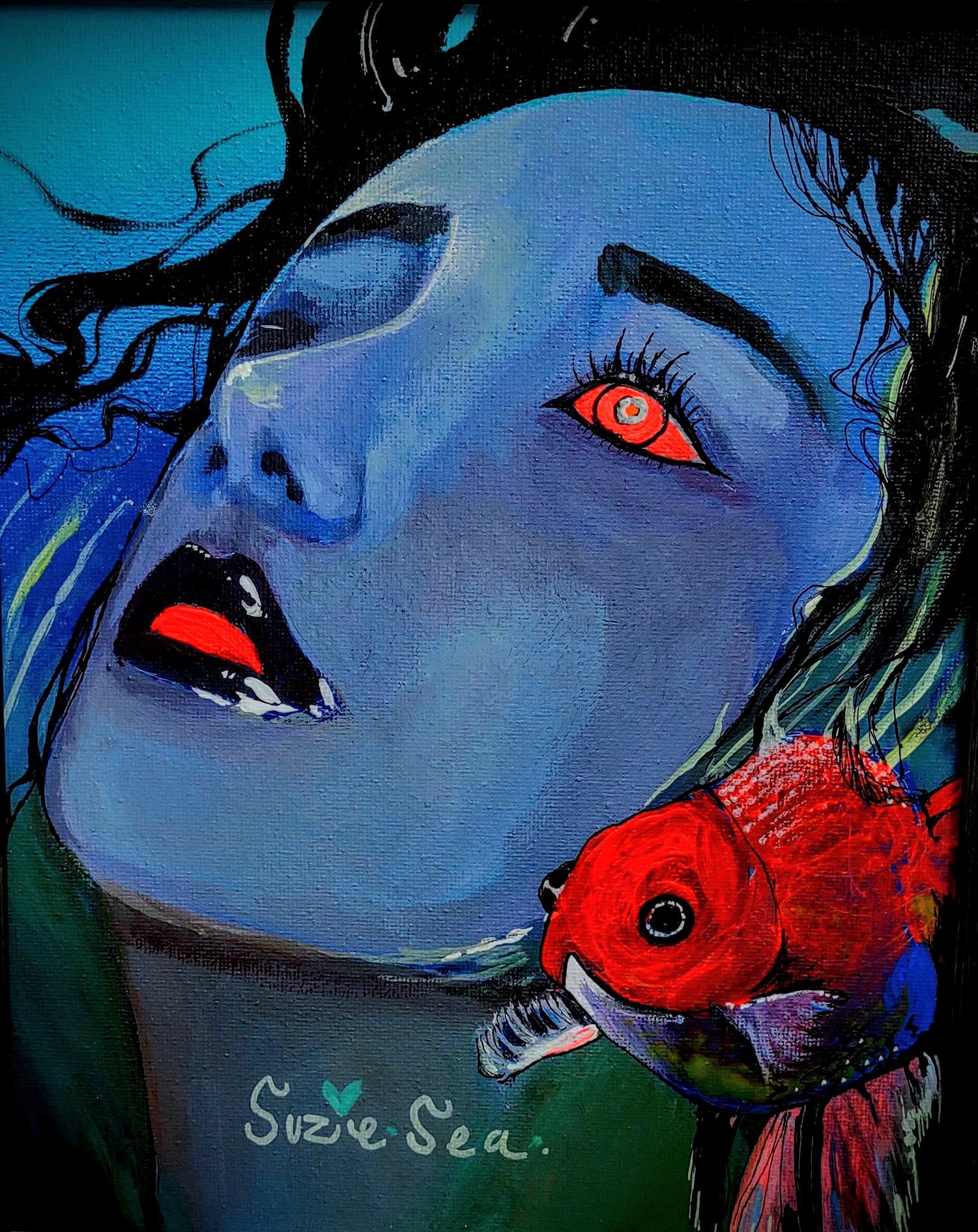 "Underwater", by Suzie Sea, gouache enamel ink, 2022 r/Gouache