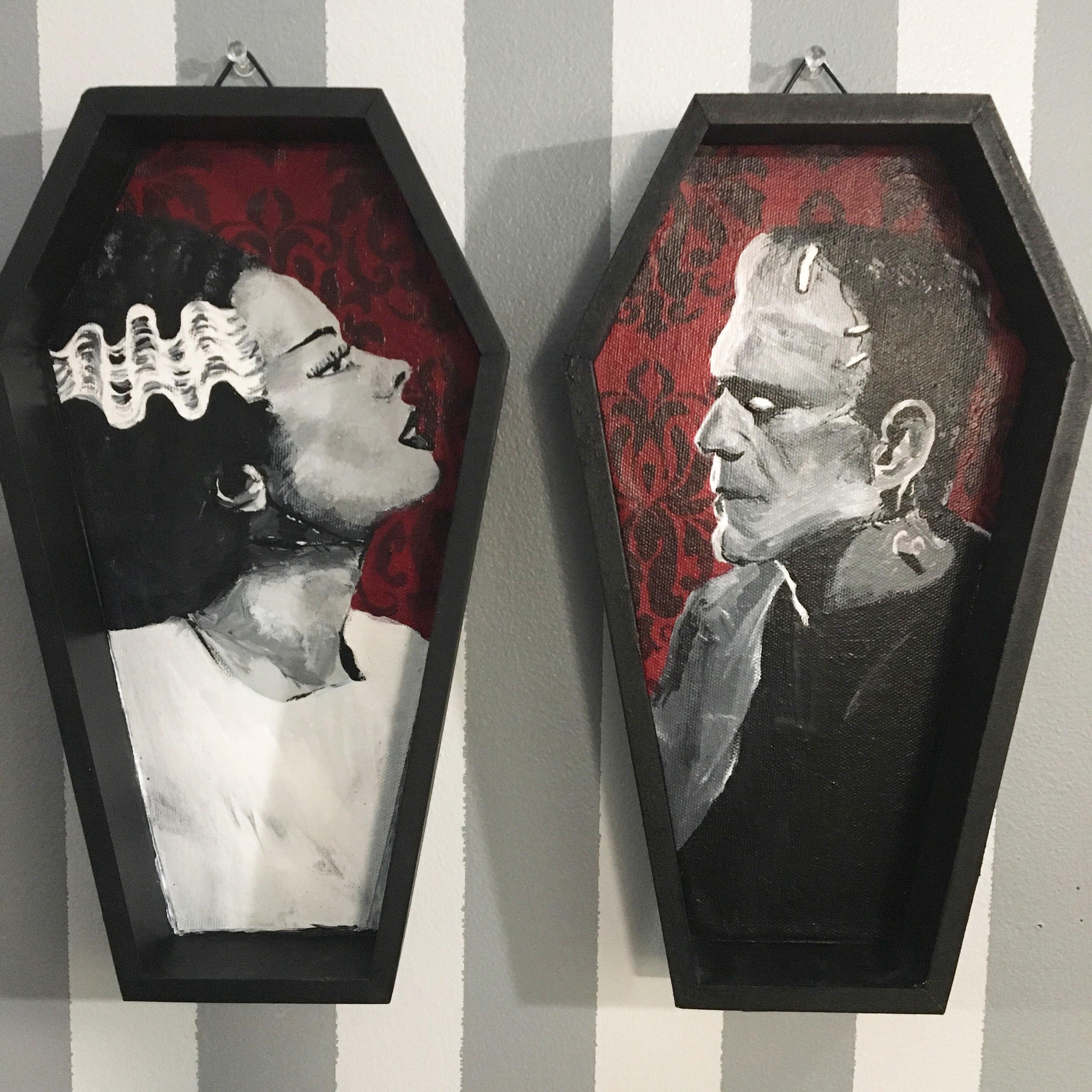 My coffin shadow box acrylic paintings. r/goth