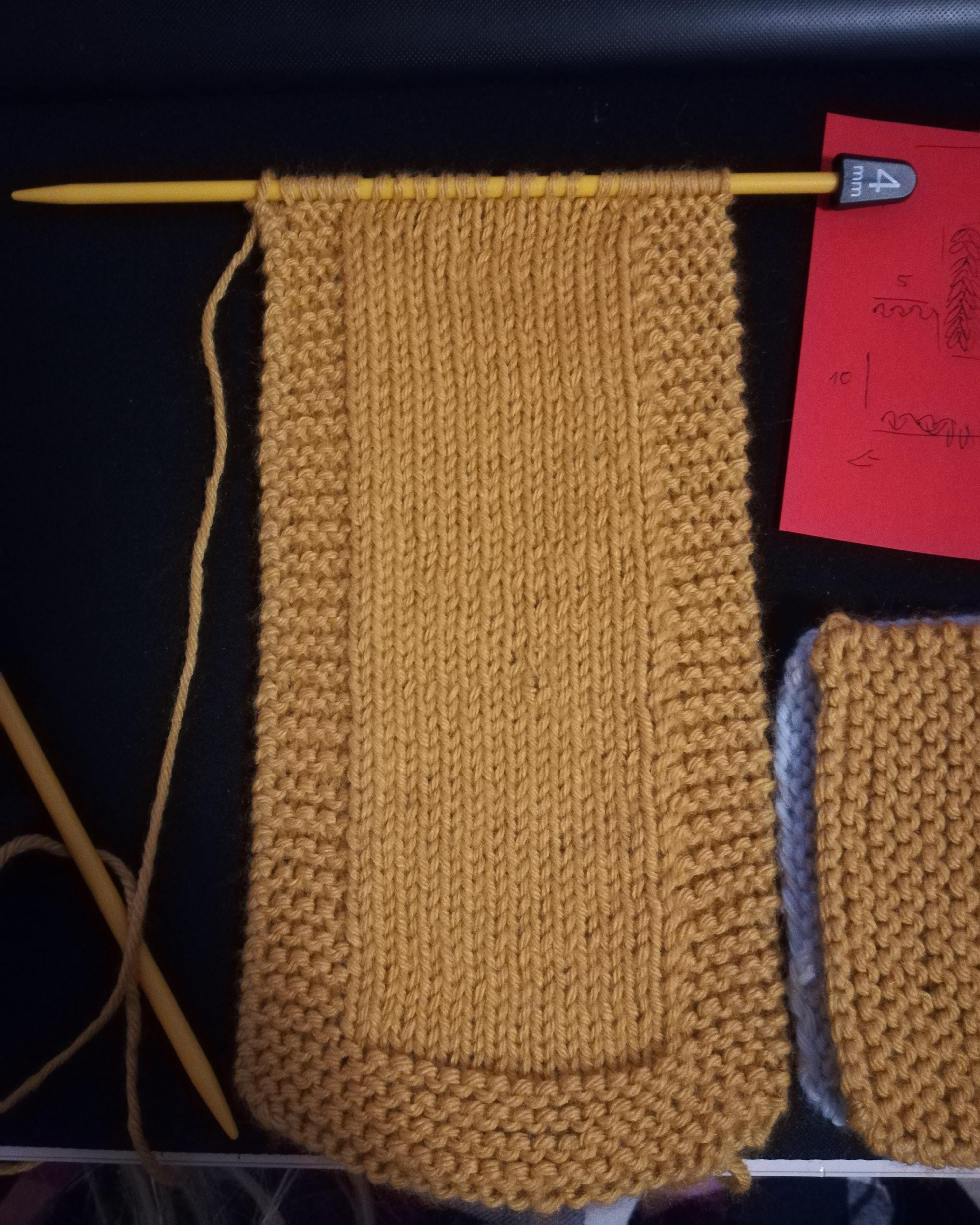 Practicing different knitting stiches, trying to make a small scarf for