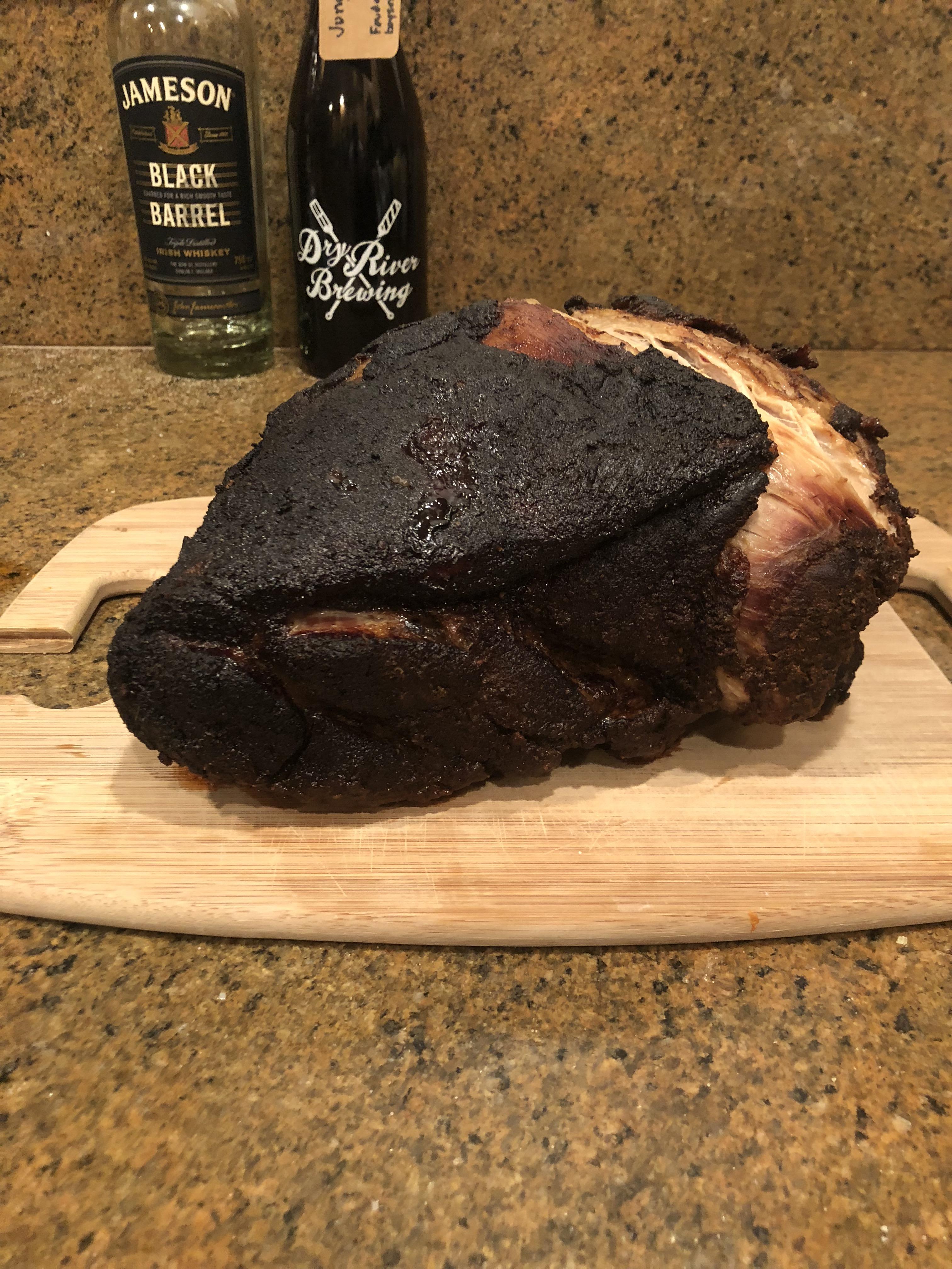 First pork shoulder attempt Brined and dry rub, hickory smoked. Definitely going to do this one