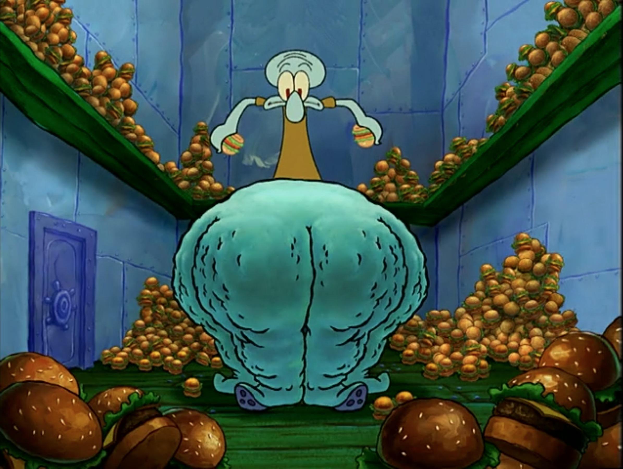 [REQUEST] How many krabby patties did Squidward have to eat to blow up to this size