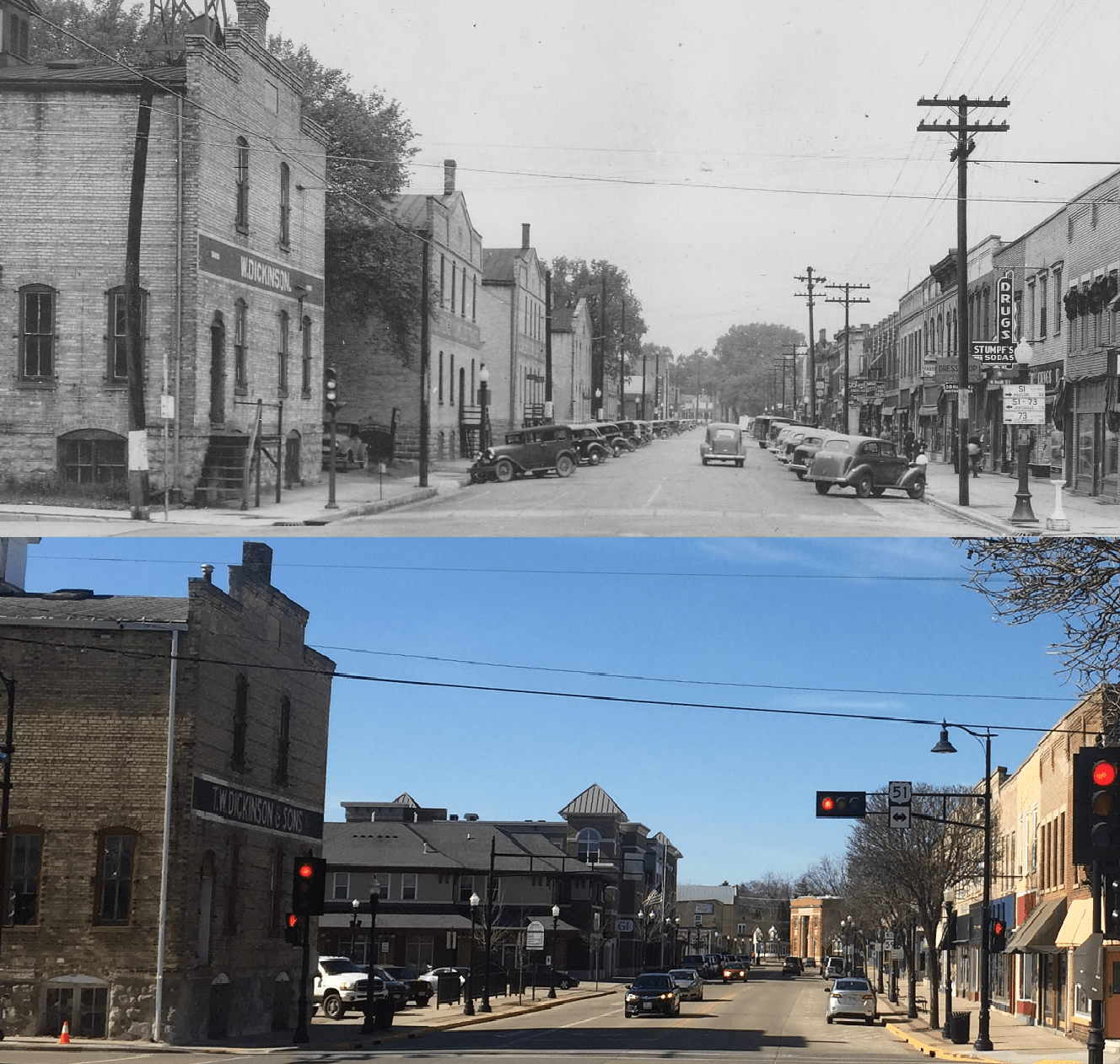 Downtown Edgerton, (Rock Co.) 1940's vs. 2018 r/wisconsin