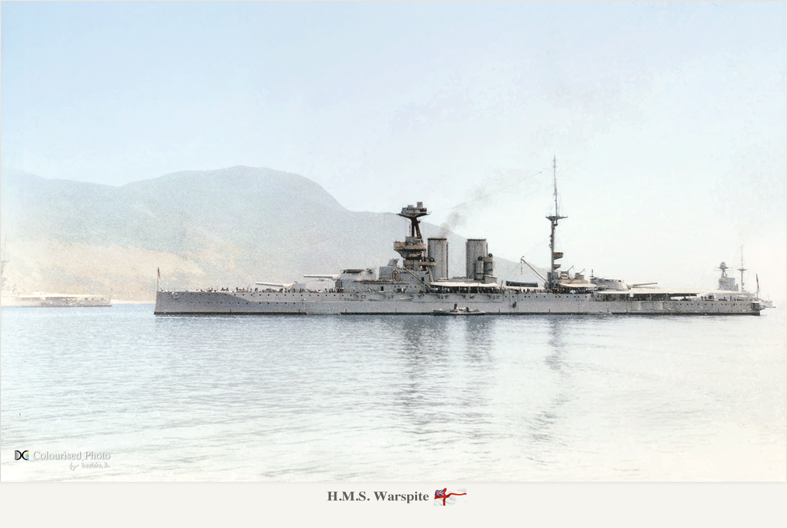 Colourised photo of battleship HMS Warspite in her First World War