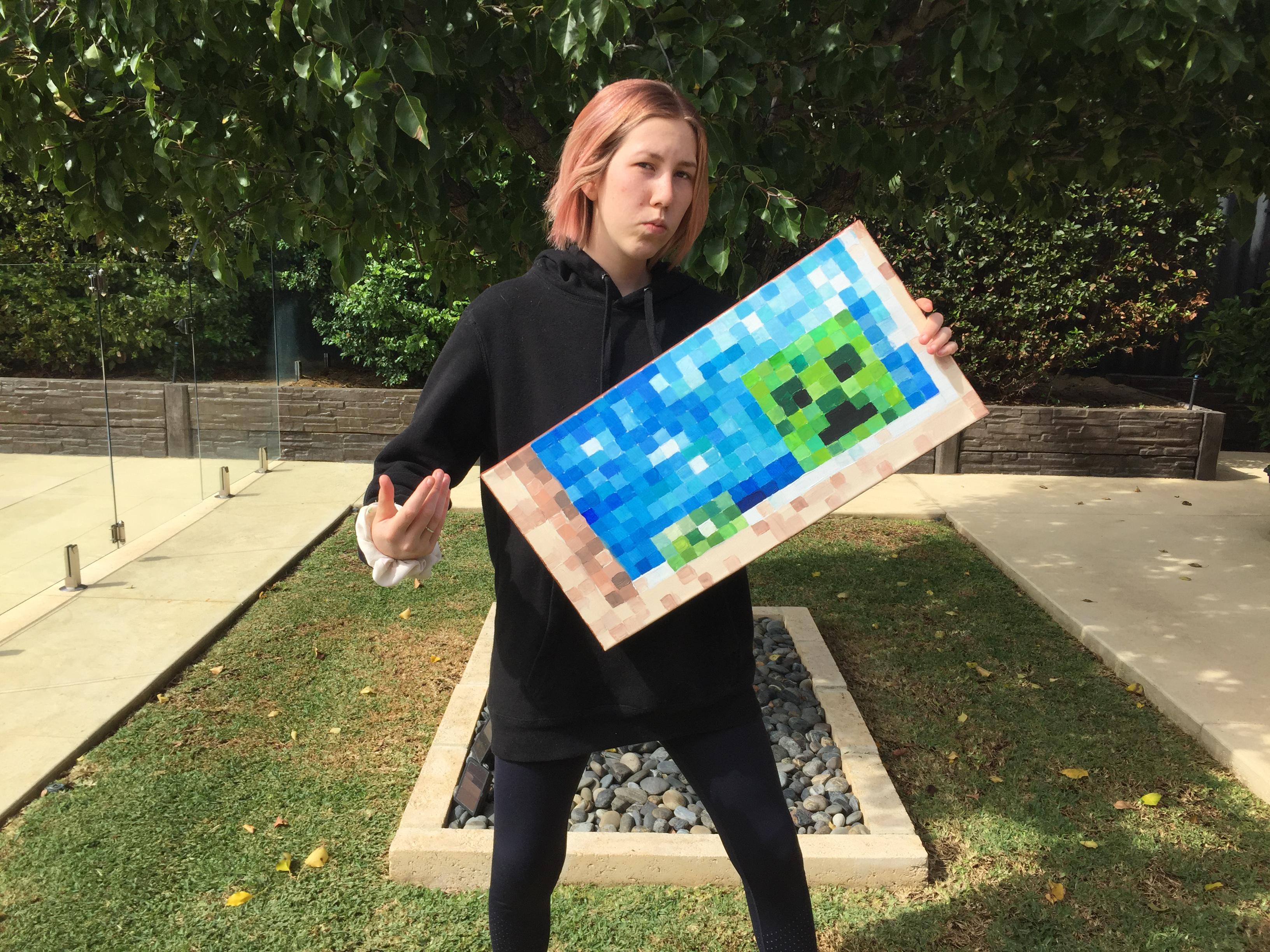 A couple months ago, I finished this painting of a creeper in Minecraft