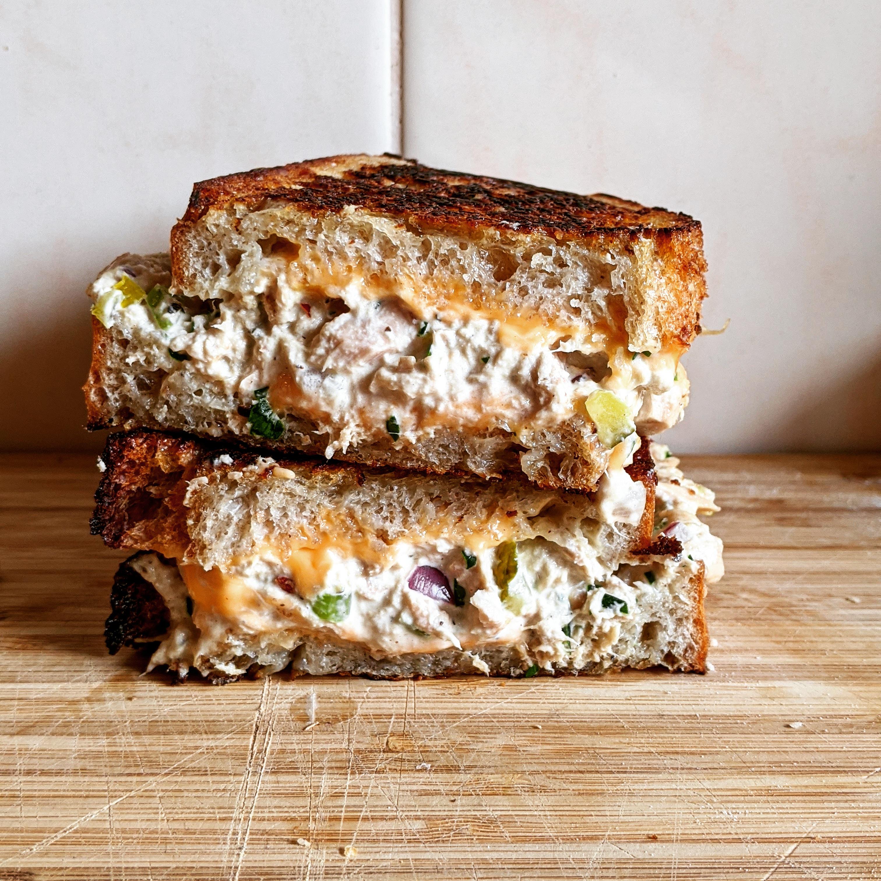 [Homemade] Tuna melt on homemade sourdough r/food