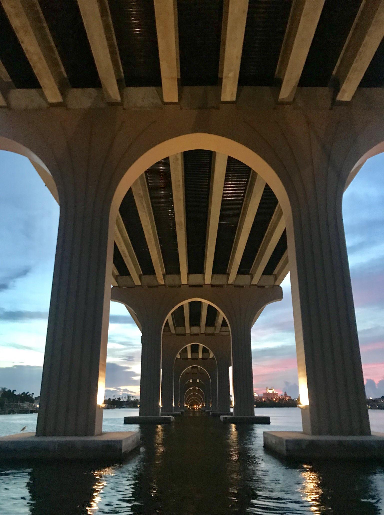 Down under Clearwater Causeway Florida at St.Pete Beach while sailing