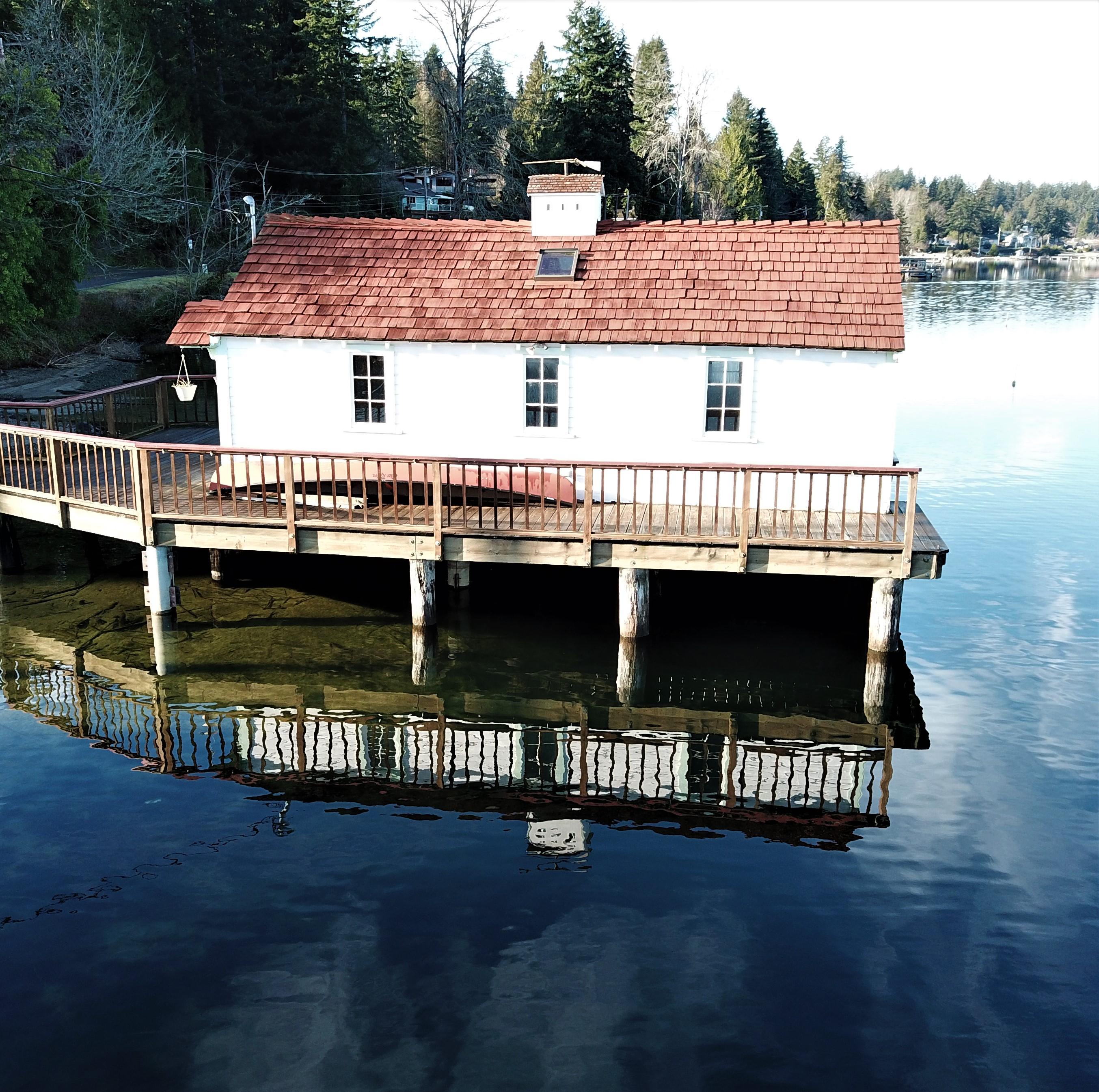 Lake boat house Mavic Pro r/Bellingham