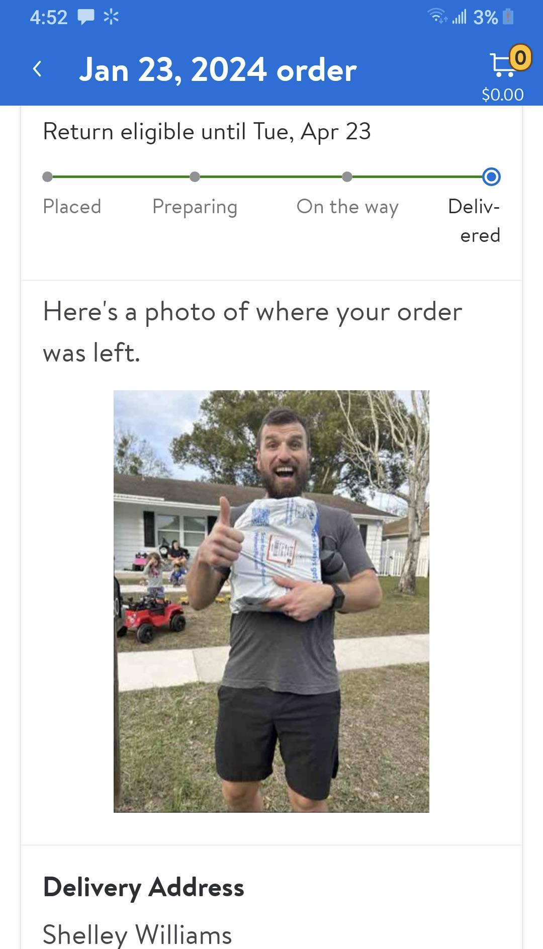 I was outside when my Walmart order arrived. Images