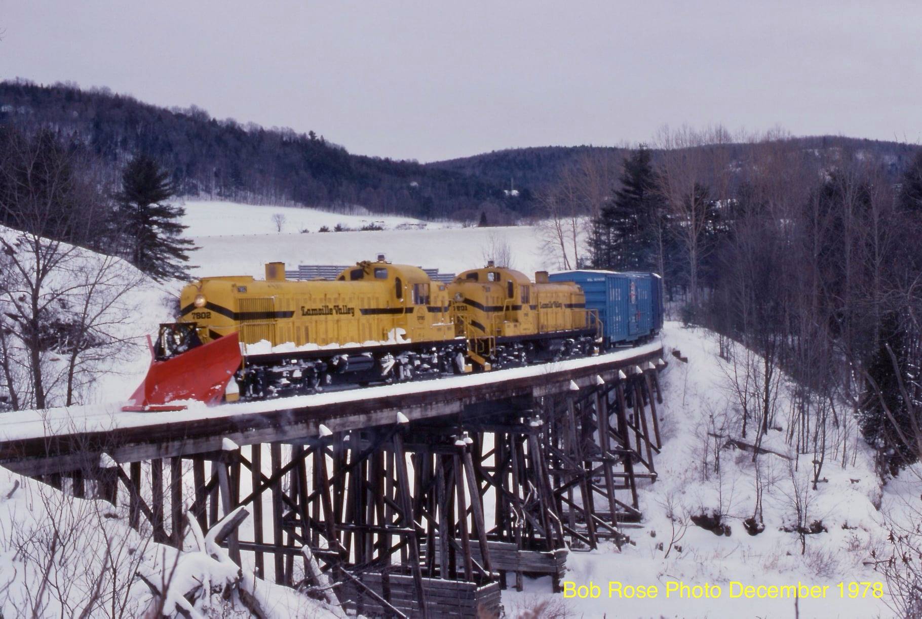 Lamoille Valley Railroad westbound freight crossing the Sleeper Brook