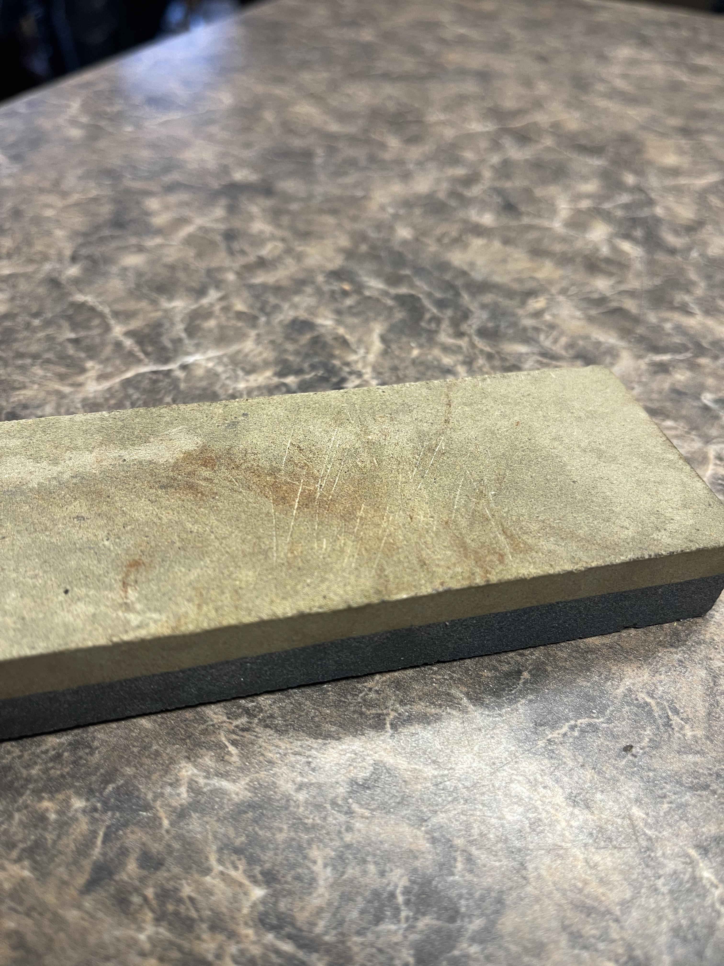 Let my neighbor borrow a brand new whetstone, returned it like this