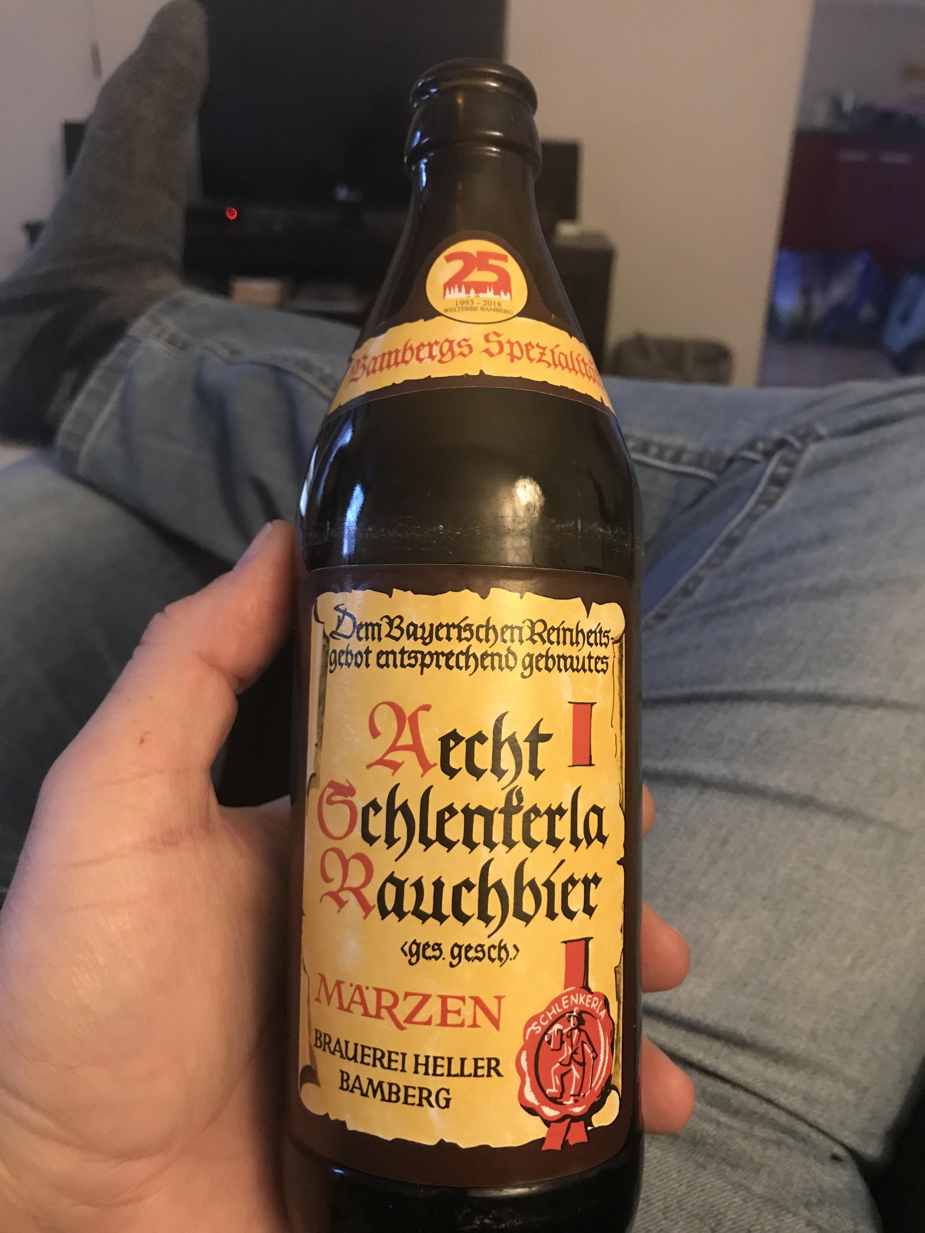 Smoked German bier. Very interesting taste; almost like a smoked Gouda