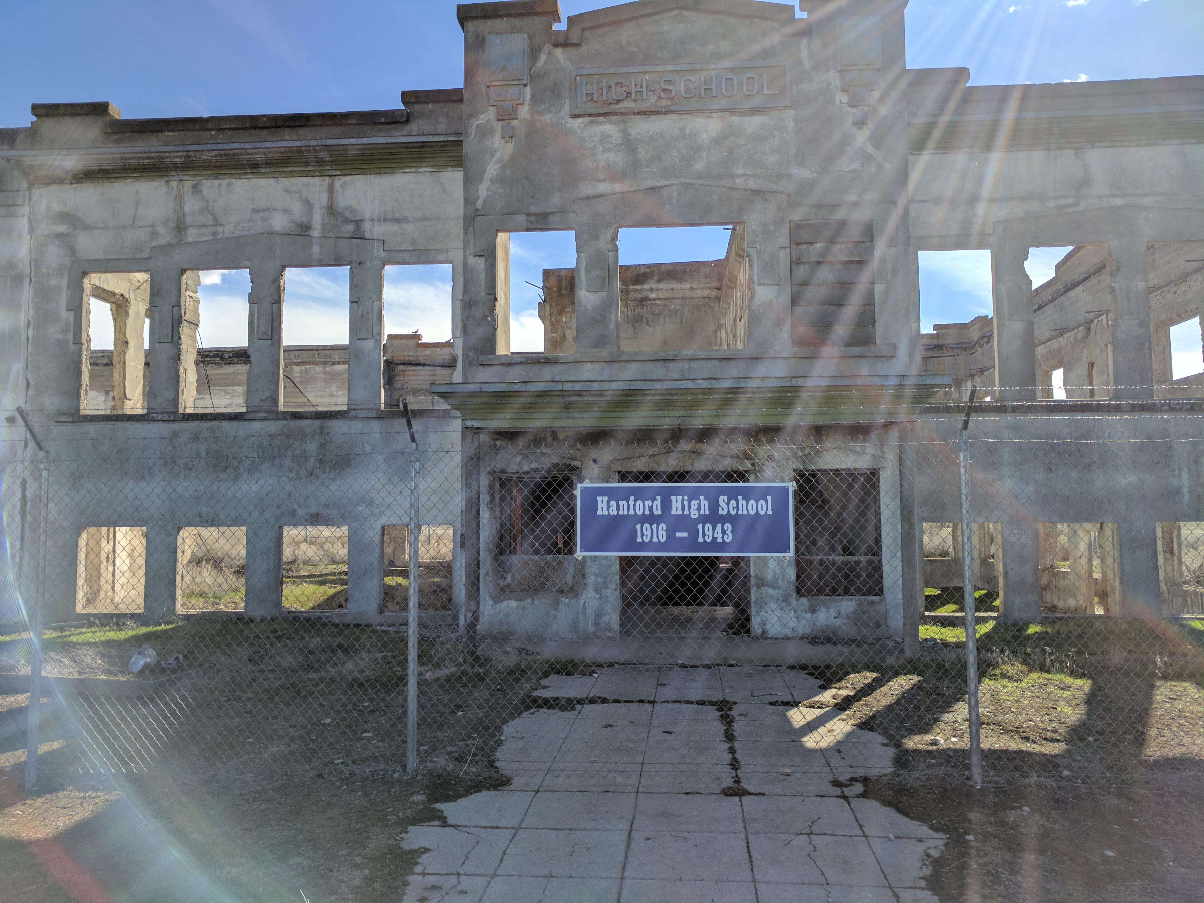 The old Hanford High School, in what's now the Hanford Nuclear Site [OC