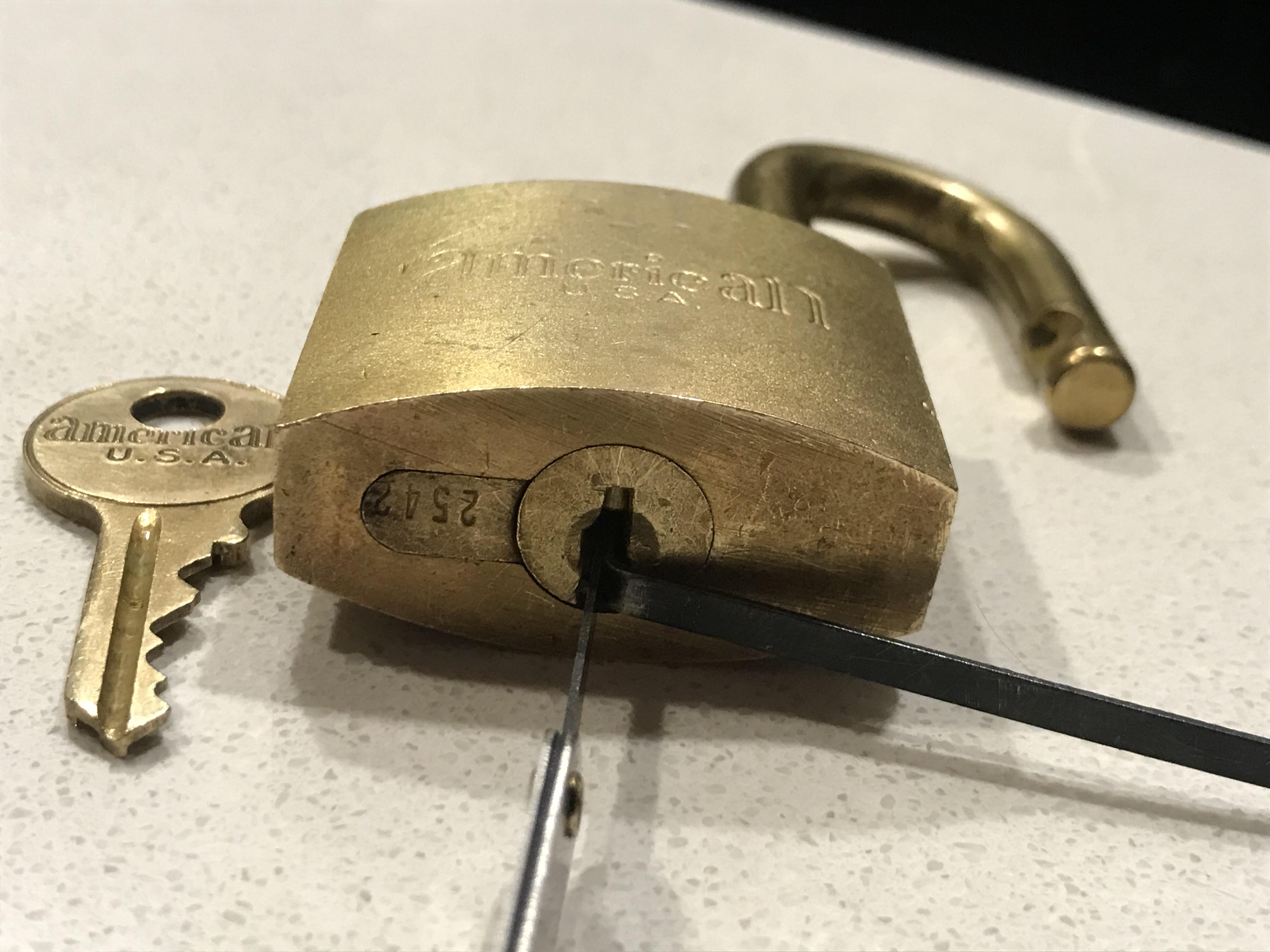American USA Military padlock all brass key retaining lock. Possibly