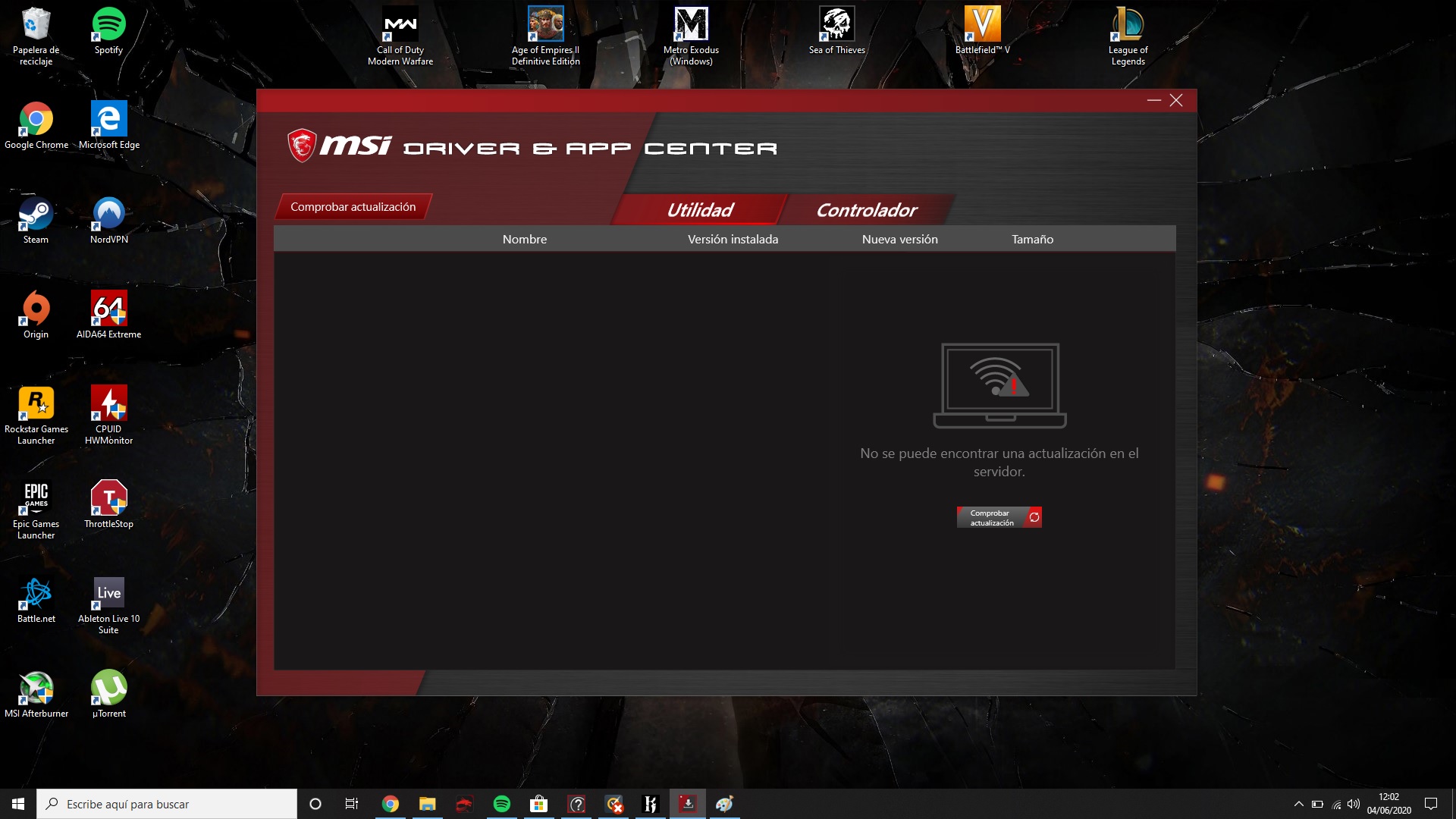 "Can't find an update in the server" Msi Driver & App Center. I reinstalled it but still can't