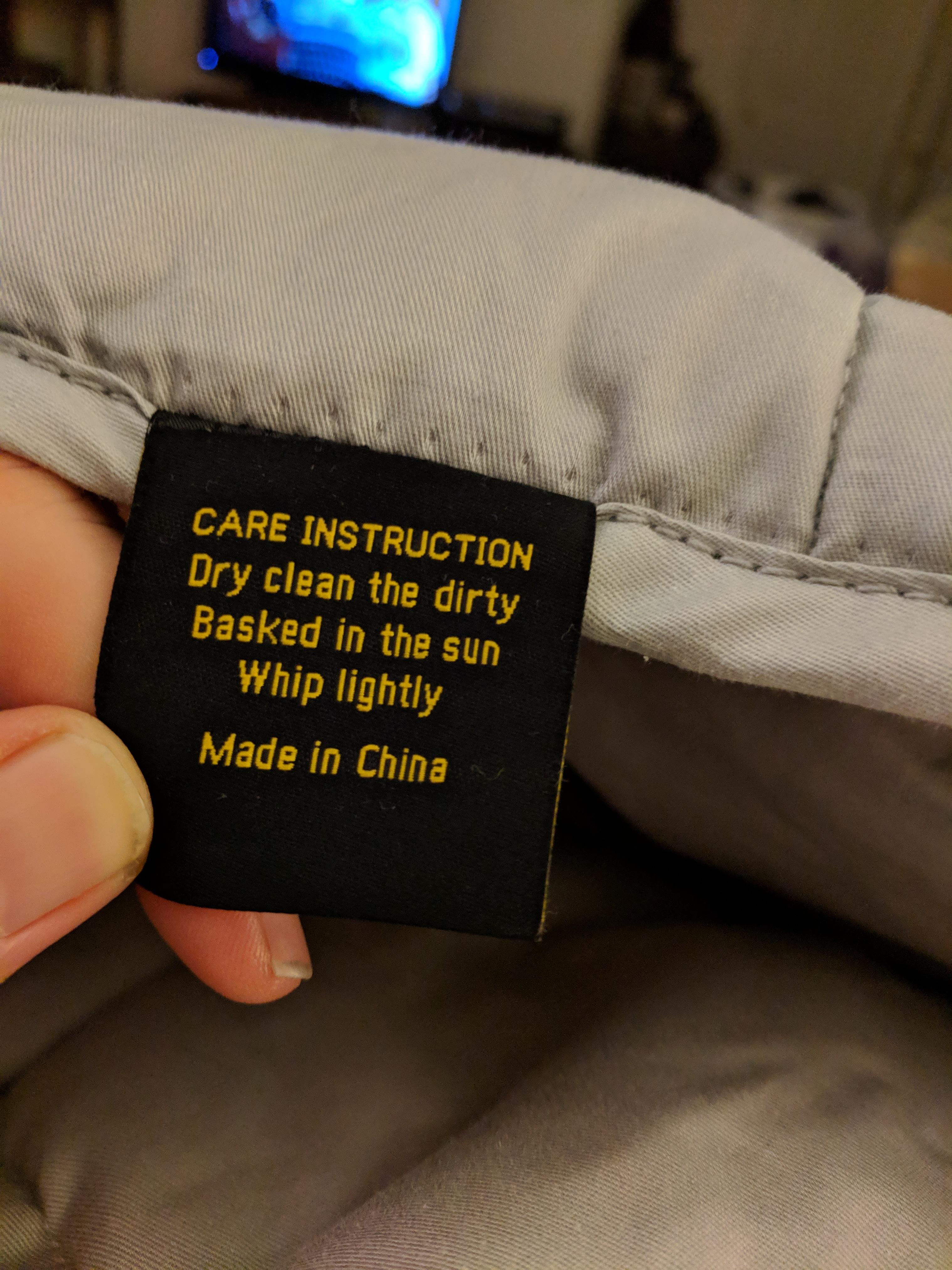 Care tag on my weighted blanket r/funny