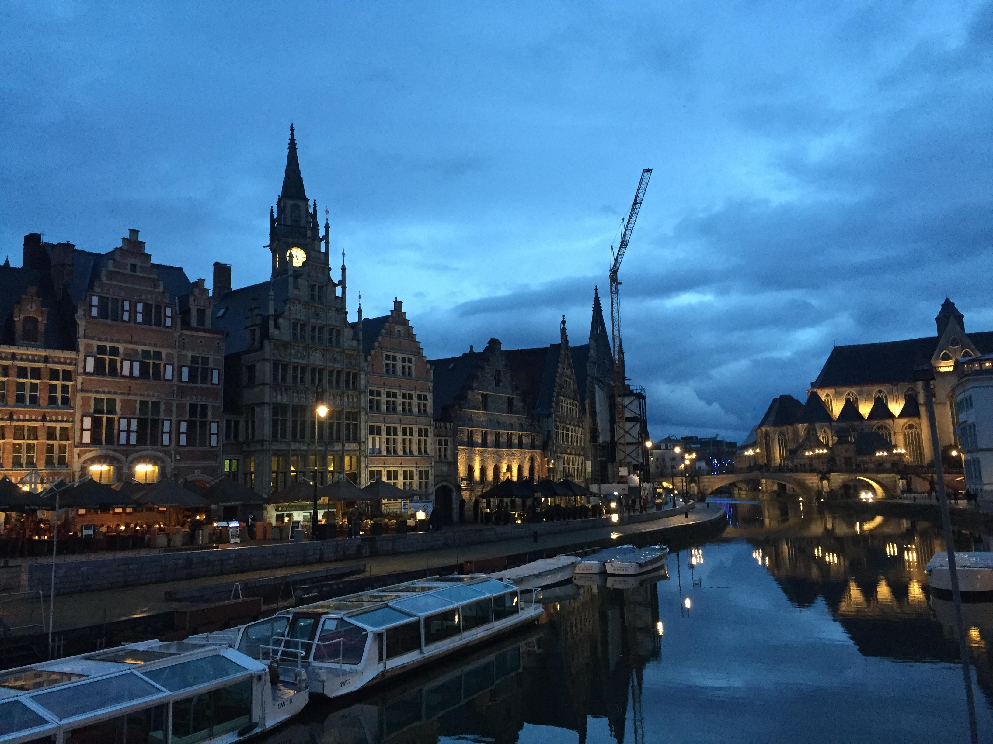 Graslei, Ghent, Belgium in a cloudy evening r/travel