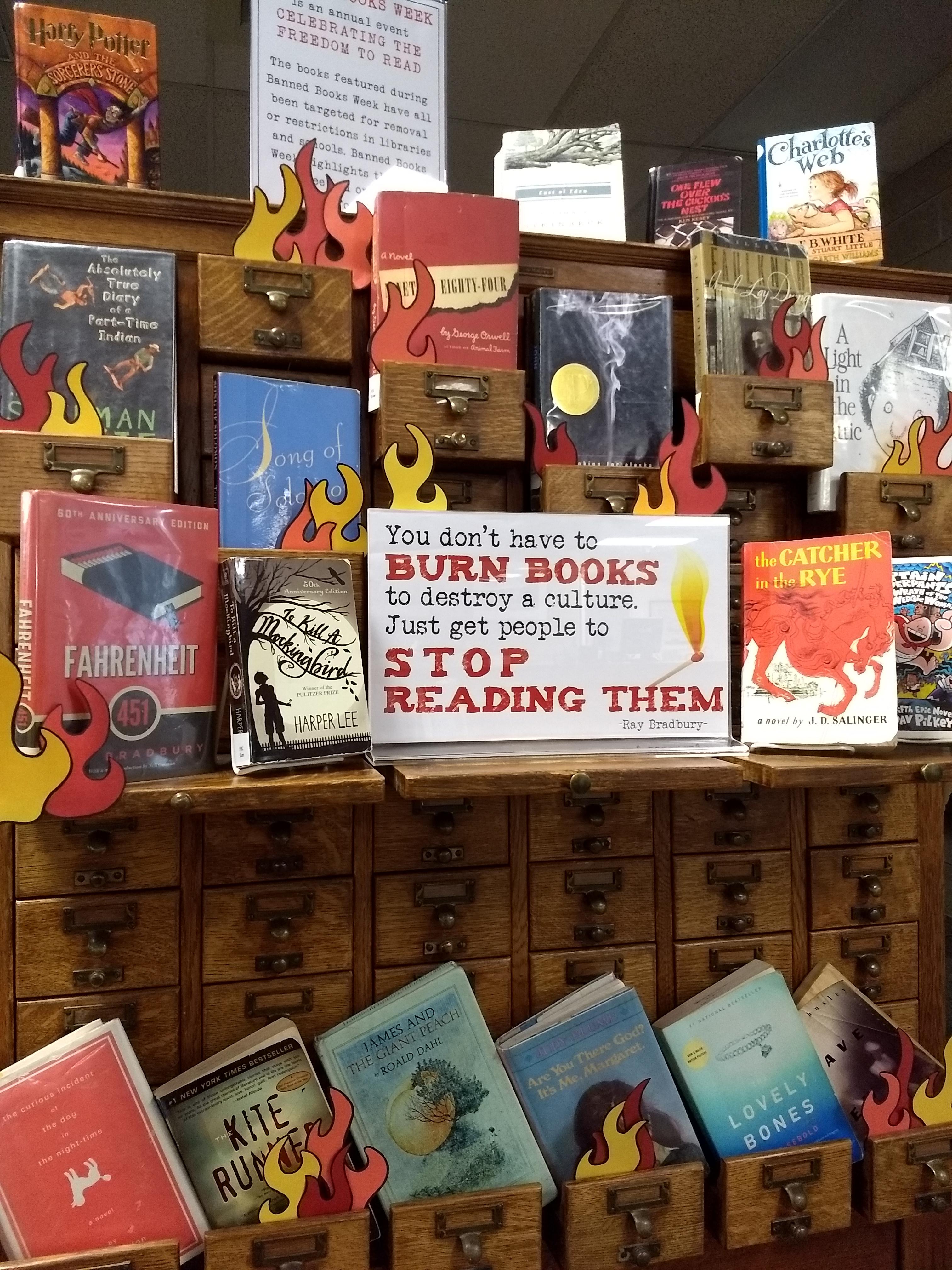 My first banned books display r/LibraryDisplays