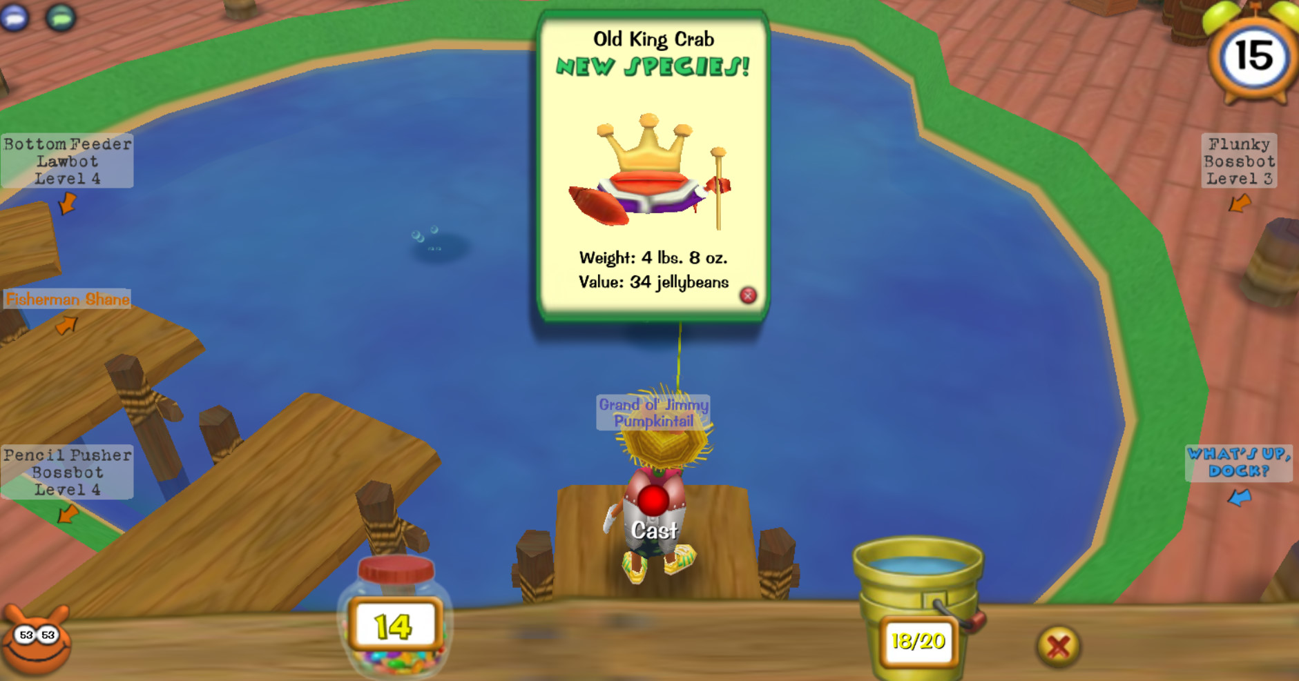 After 5 hours of fishing finally an old king crab (with the bamboo rod