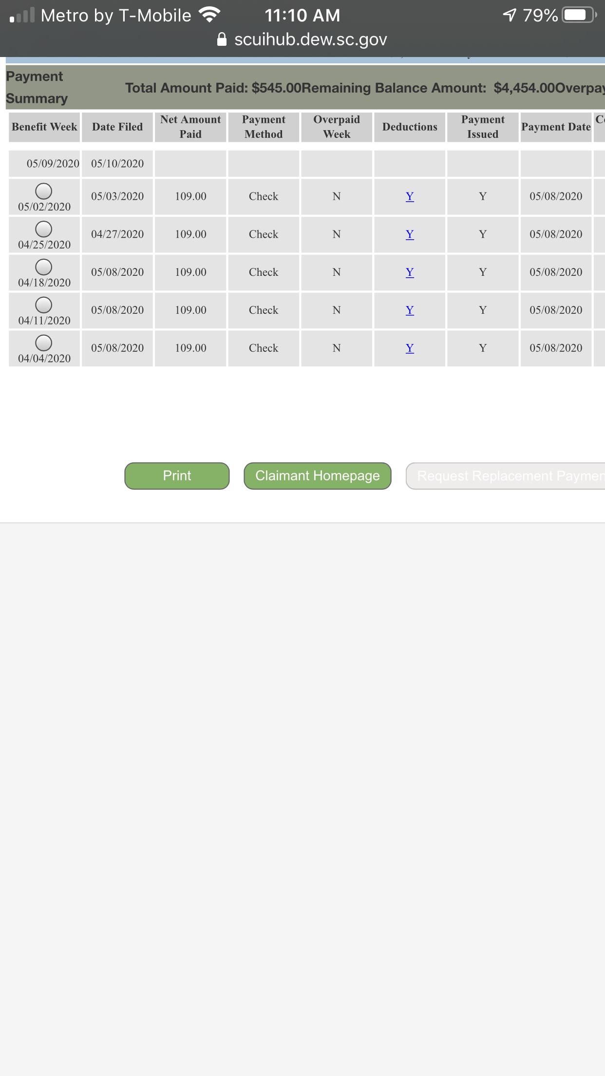 [South Carolina] does this mean my payment will be mailed