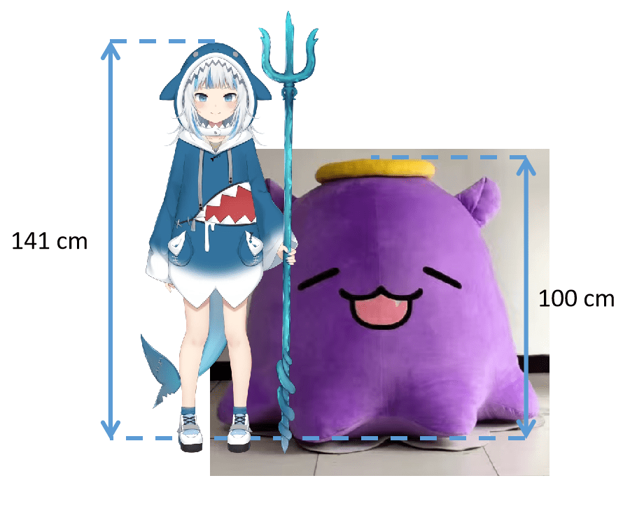 Scale representation of Ina's new takodachi plushie, courtesy Valkyrie