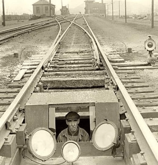 Railroad car inspector on the job, Altoona, Pennsylvania, ca. 1940 r