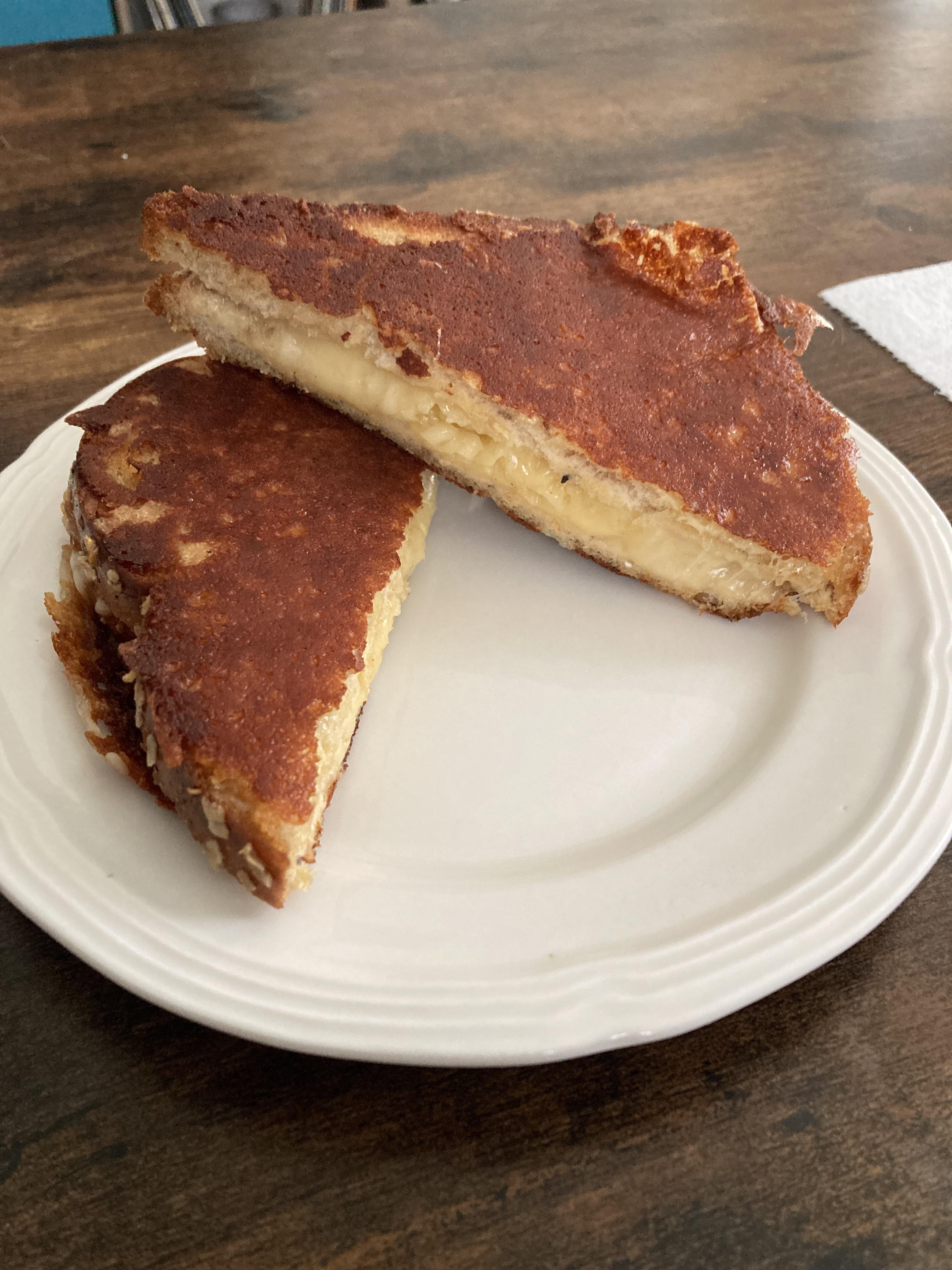 Chihuahua Queso grilled cheese with a carmelized cheese crust r/grilledcheese