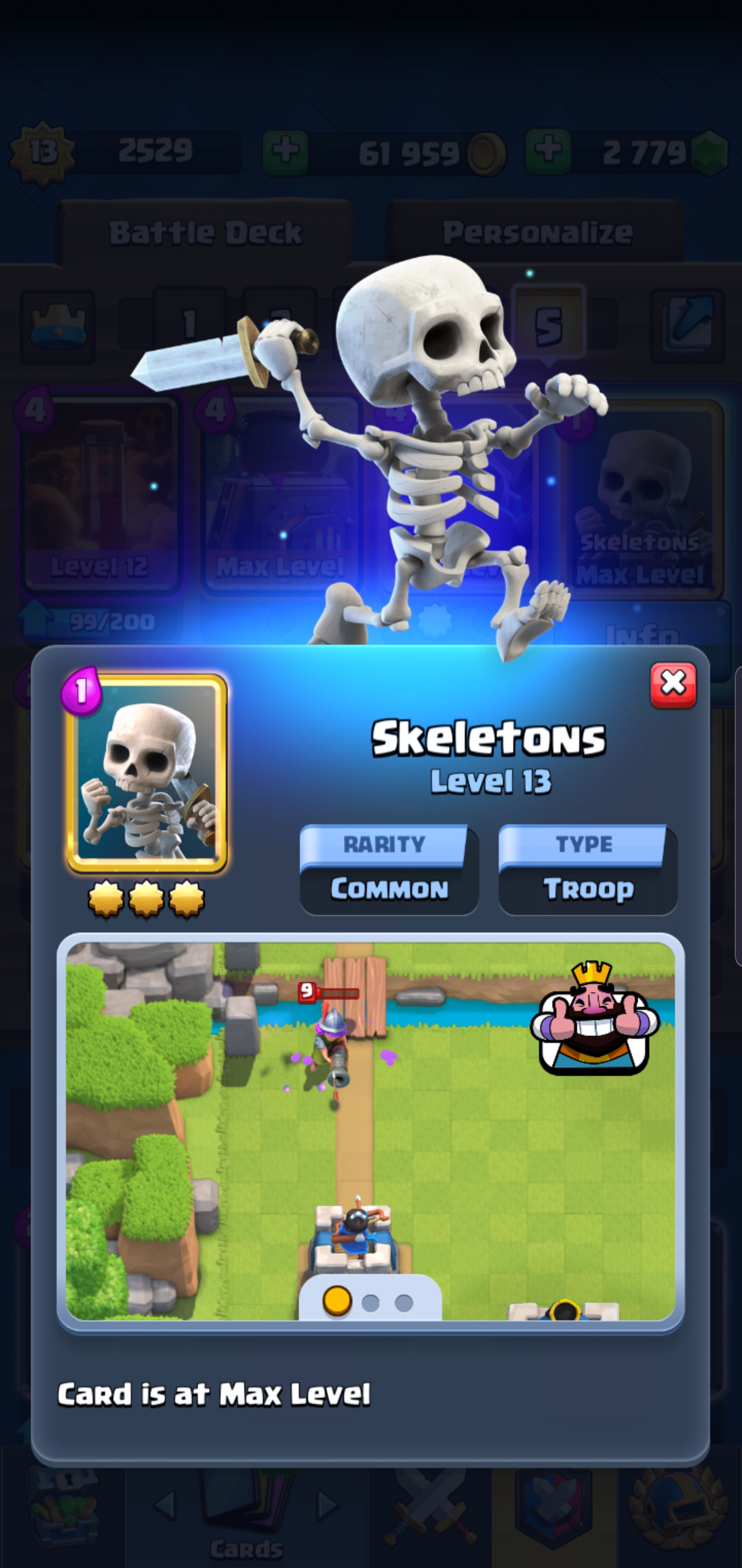 The illustration for skeletons at 3 star levels! My favorite card! r