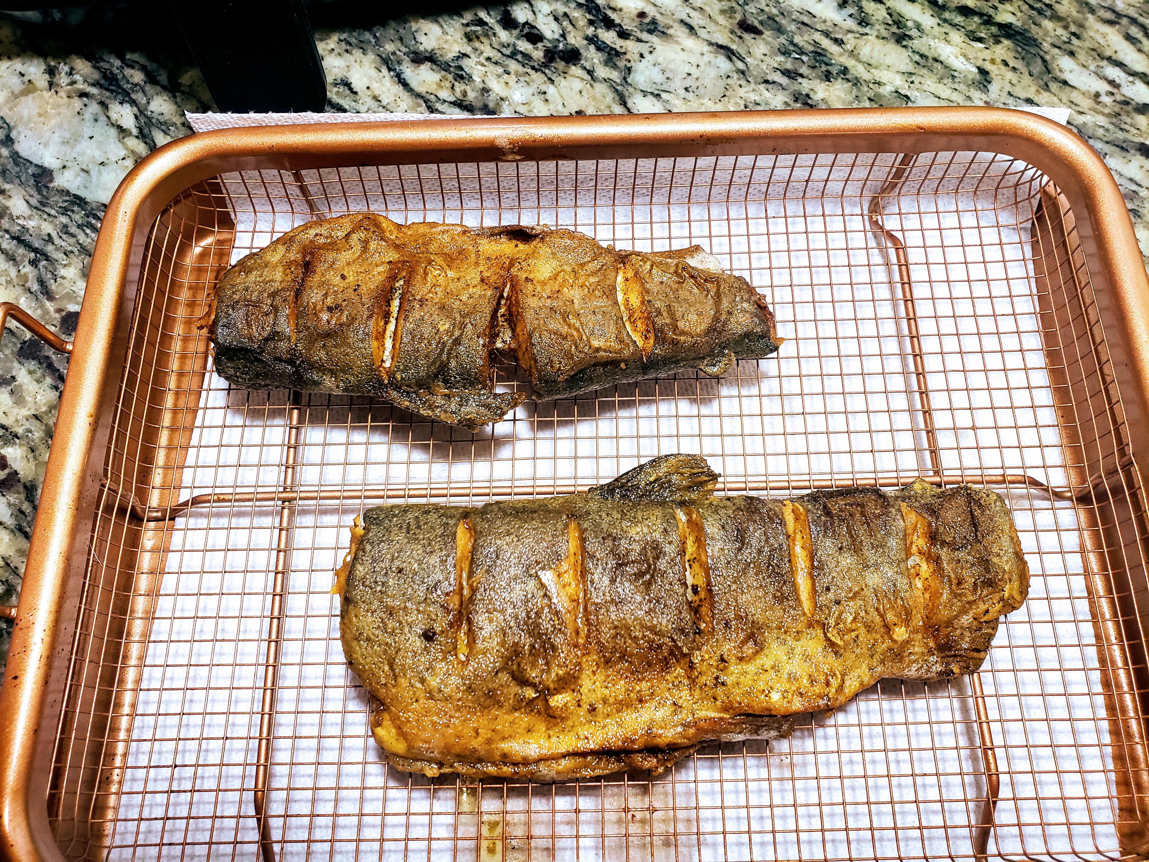 Round 2. Scaled, scored, seasoned flour, and fried in butter. Chrowt