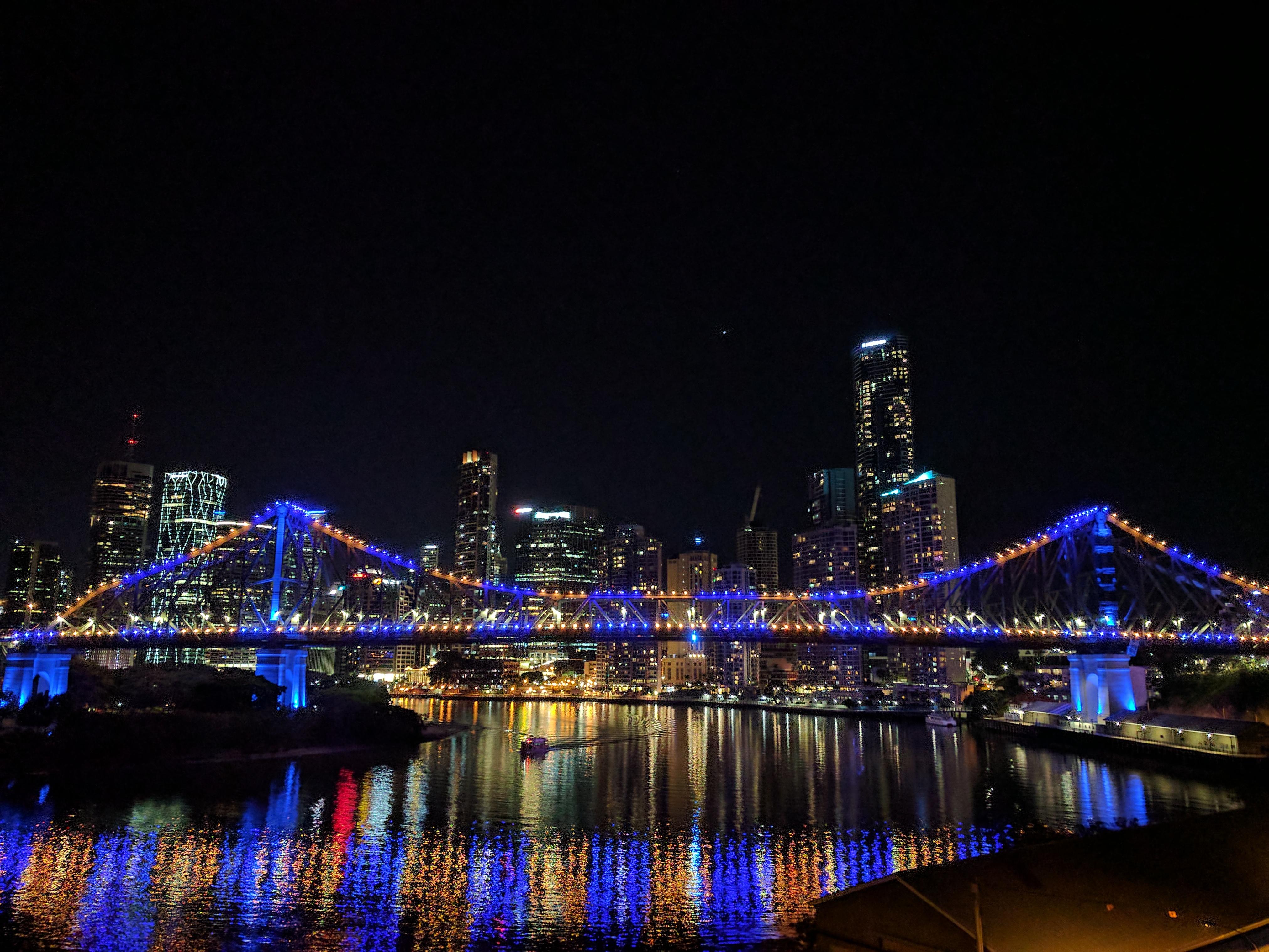Pretty the Story Bridge last night in Brisbane's flag colours r