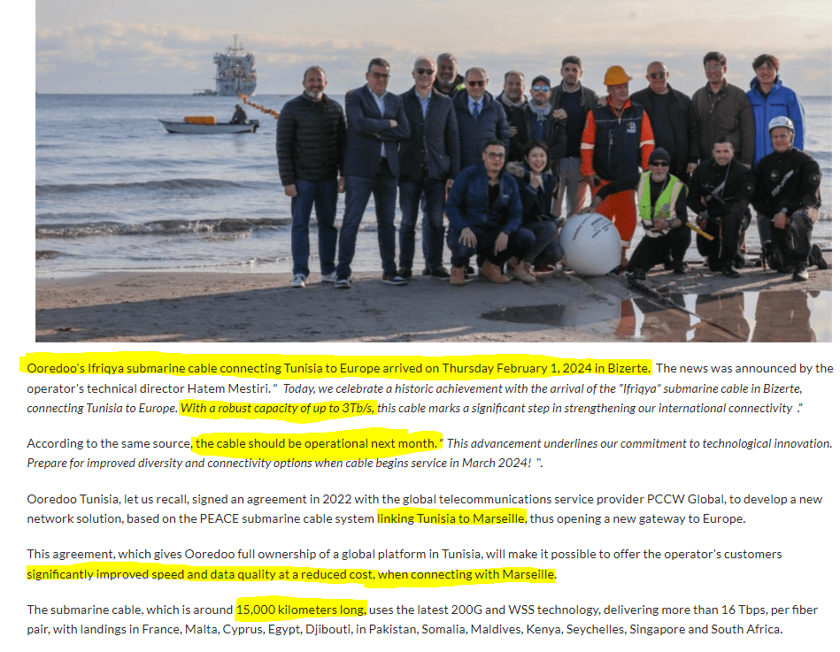 Ooredoo Tunisia The Ifriqya submarine cable arrives in Bizerte r