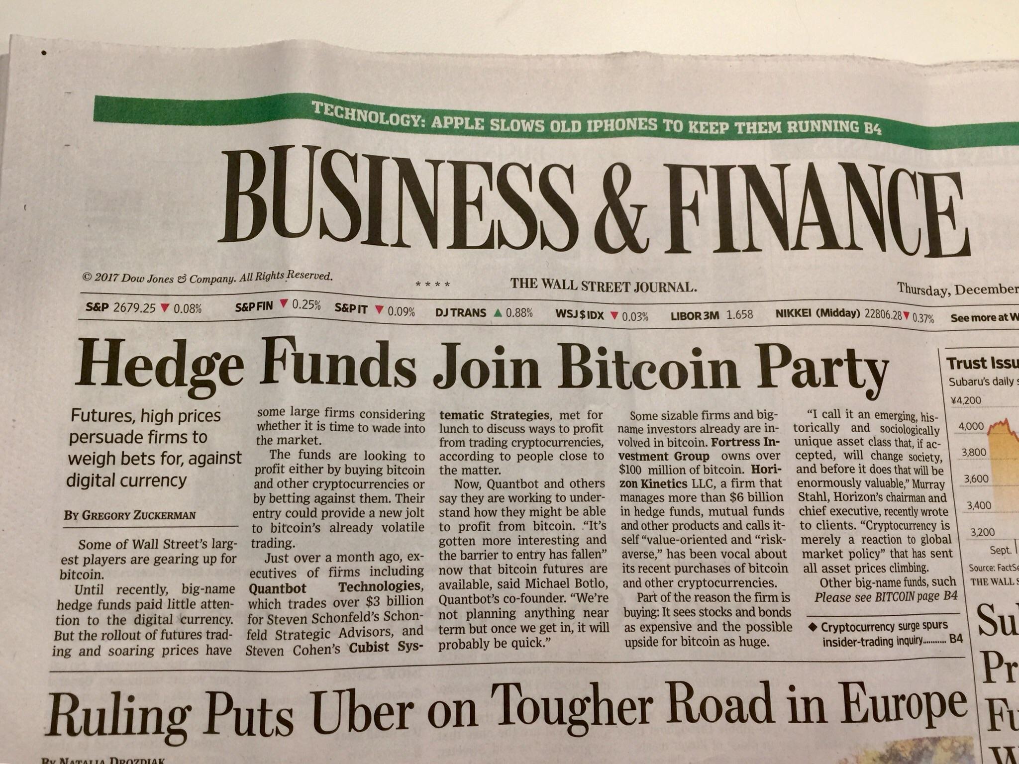 The Wall Street Journal Hedge Funds Join Bitcoin Party r/Bitcoin