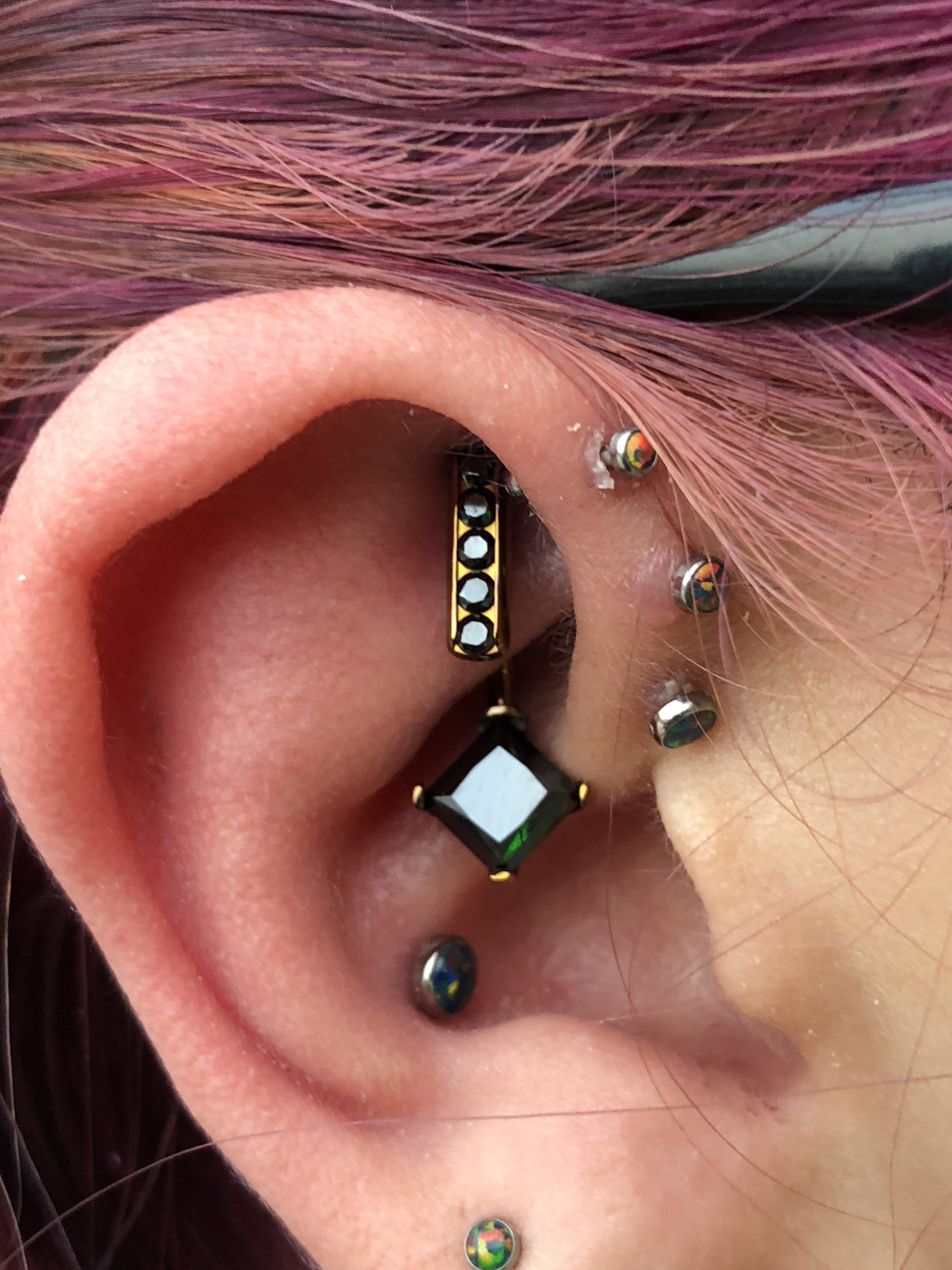New Rook Piercing! The angles are incredible! Excuse the crusty triple