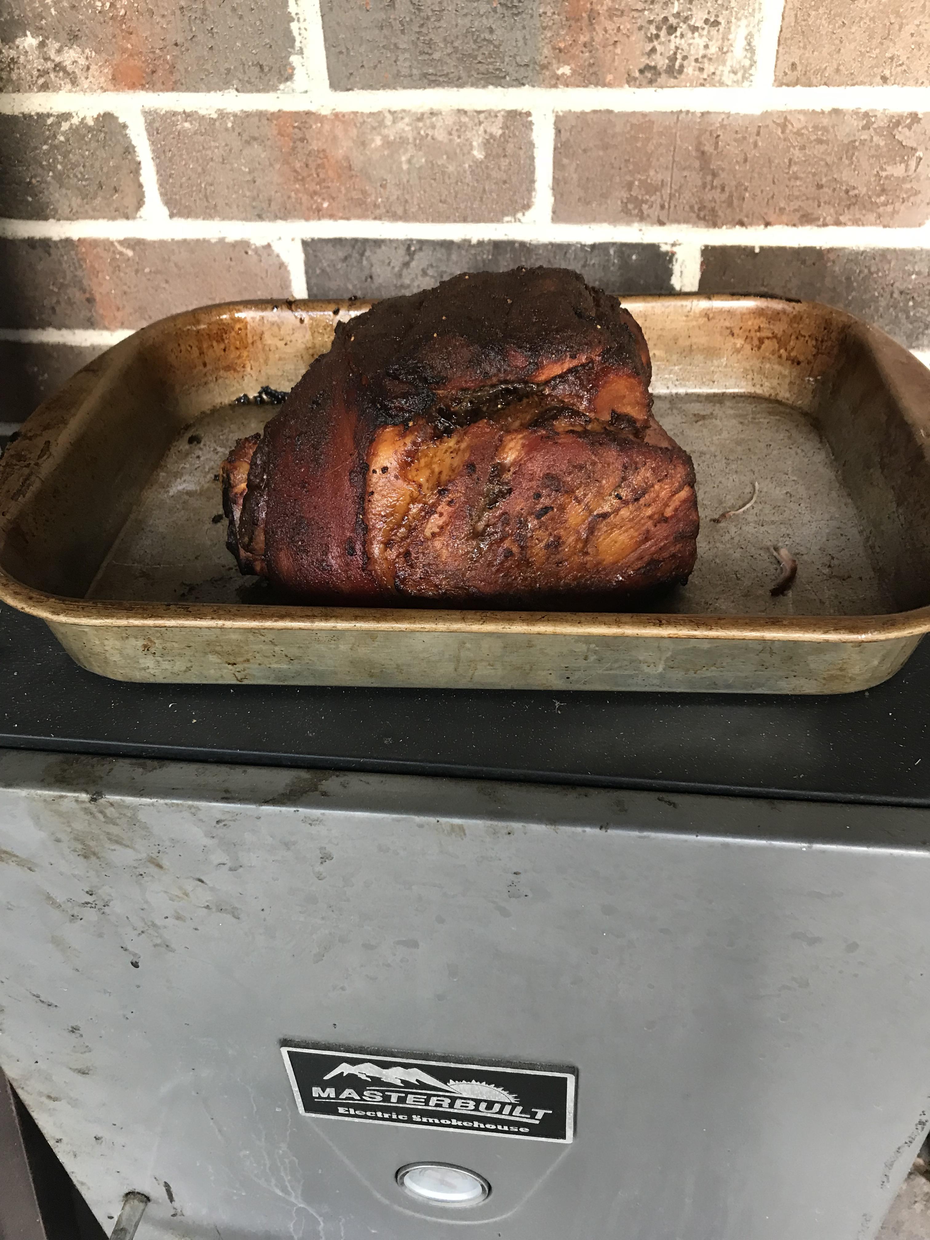 7 lb Pork End Roast. 10 hrs on the Masterbuilt at 225 over hickory r/BBQ