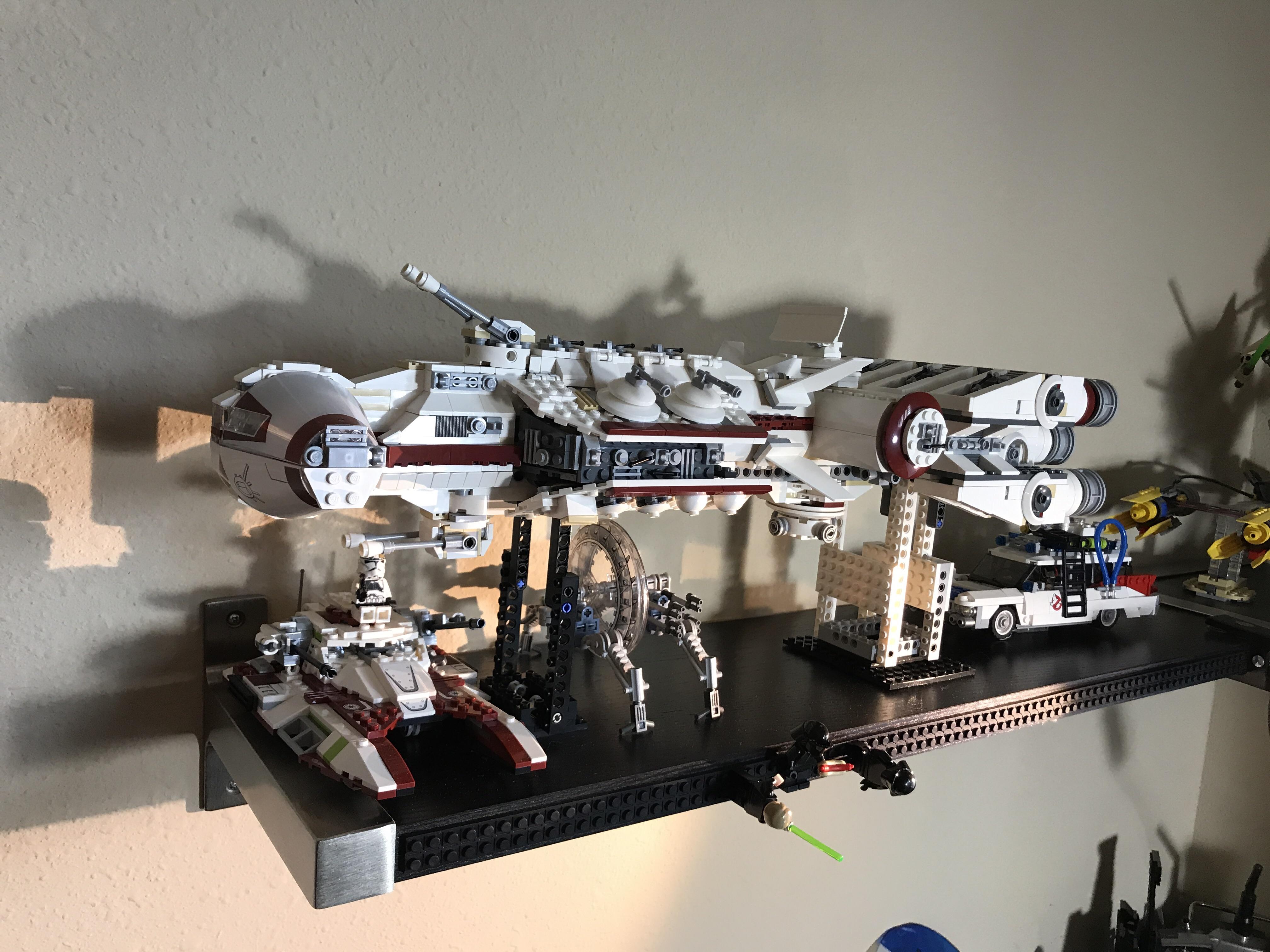 10198 Tantive IV with custom stand which is tied to the frame of the