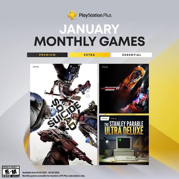 🚨 PS Plus Essential games for January 2025 officially revealed, including the presence of Suicide Squad. r/playstation5