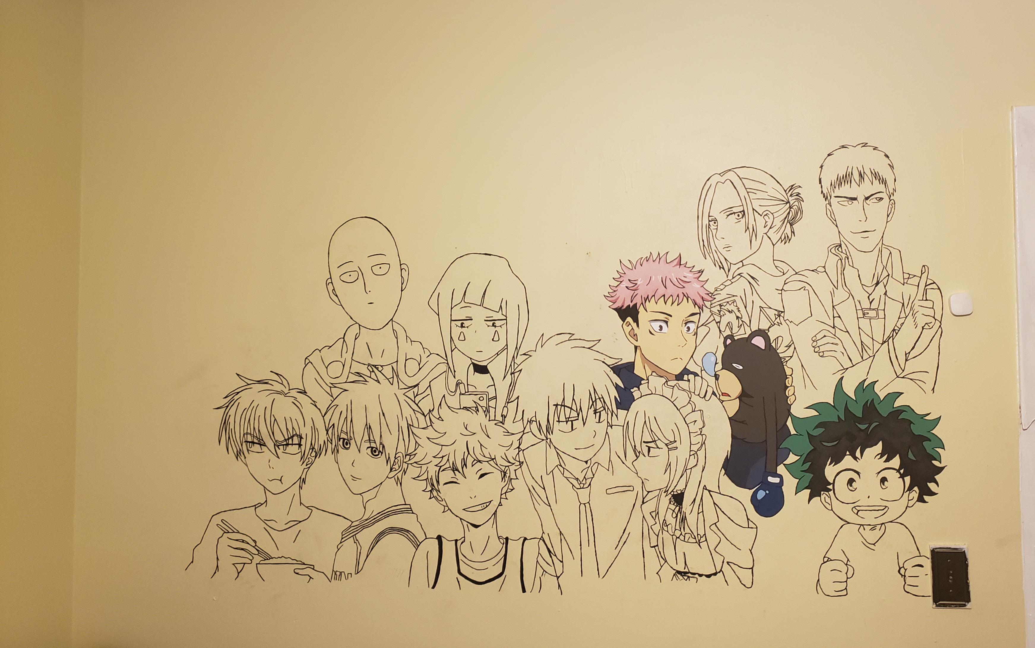 I'm painting a giant anime mural on my office walls. Still adding