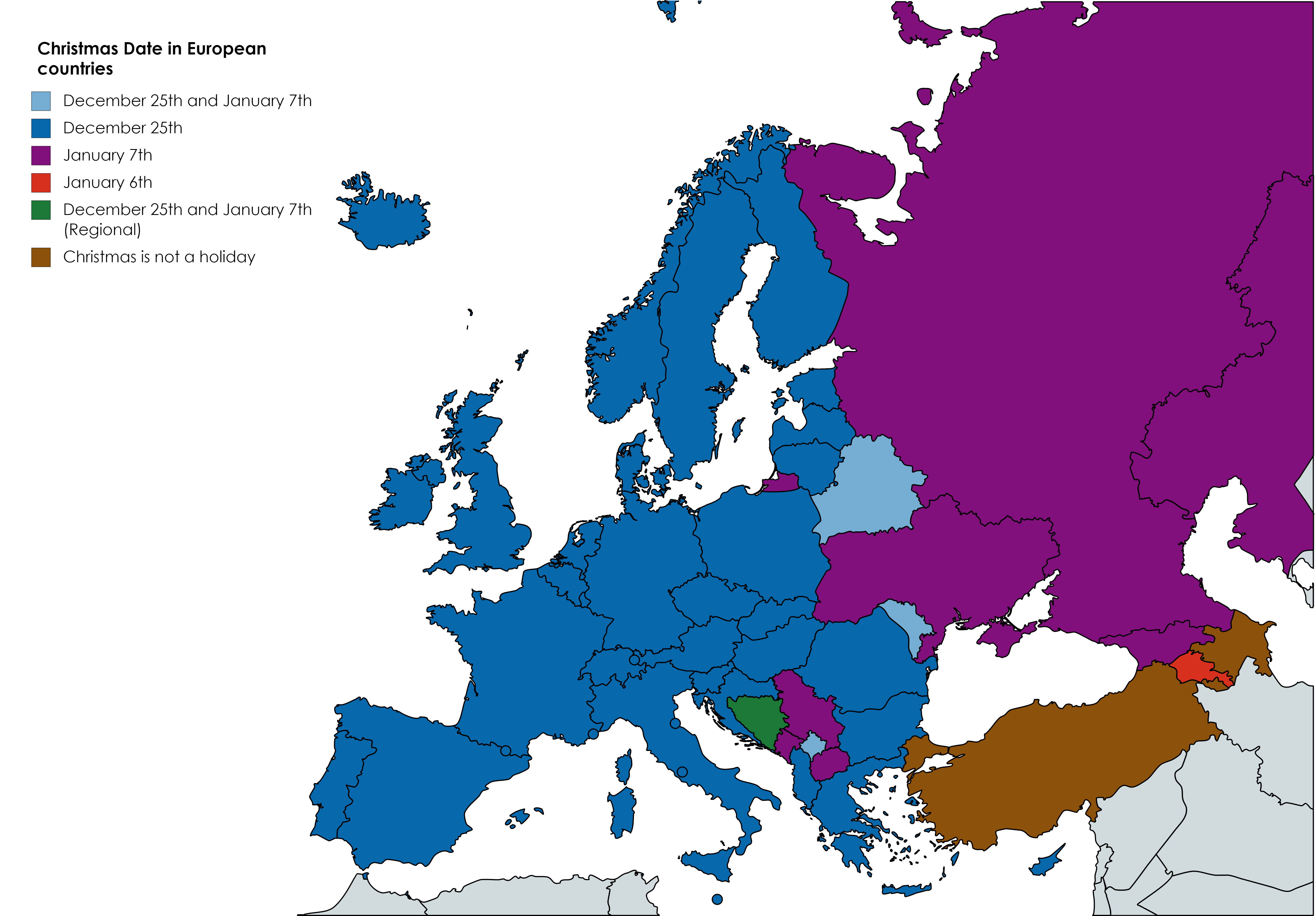 Date of Christmas in European countries r/MapPorn