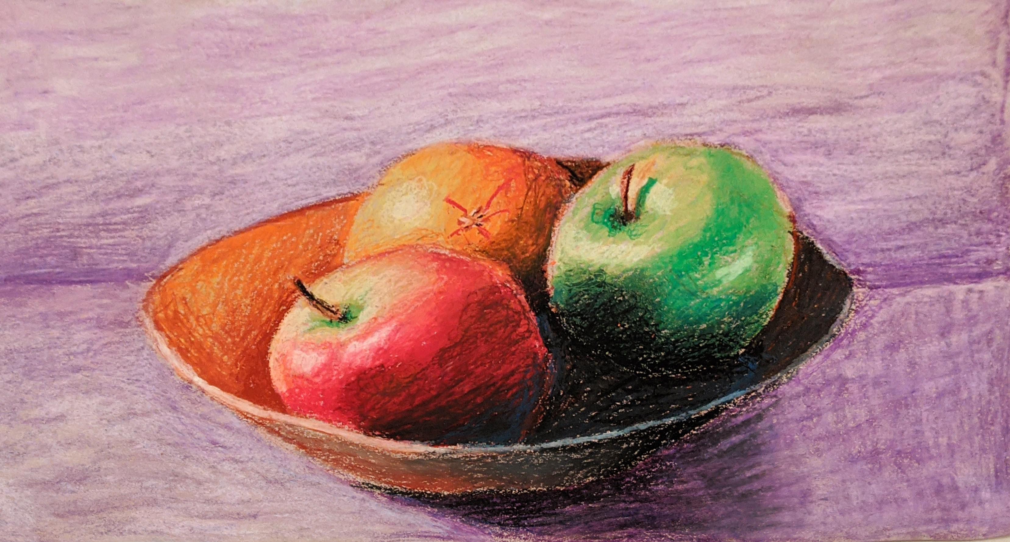 Oil pastel fruit bowl r/drawing