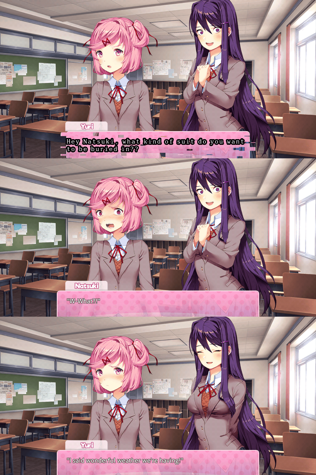 Monika accidentally spills coffee on Yuri's code. DDLC