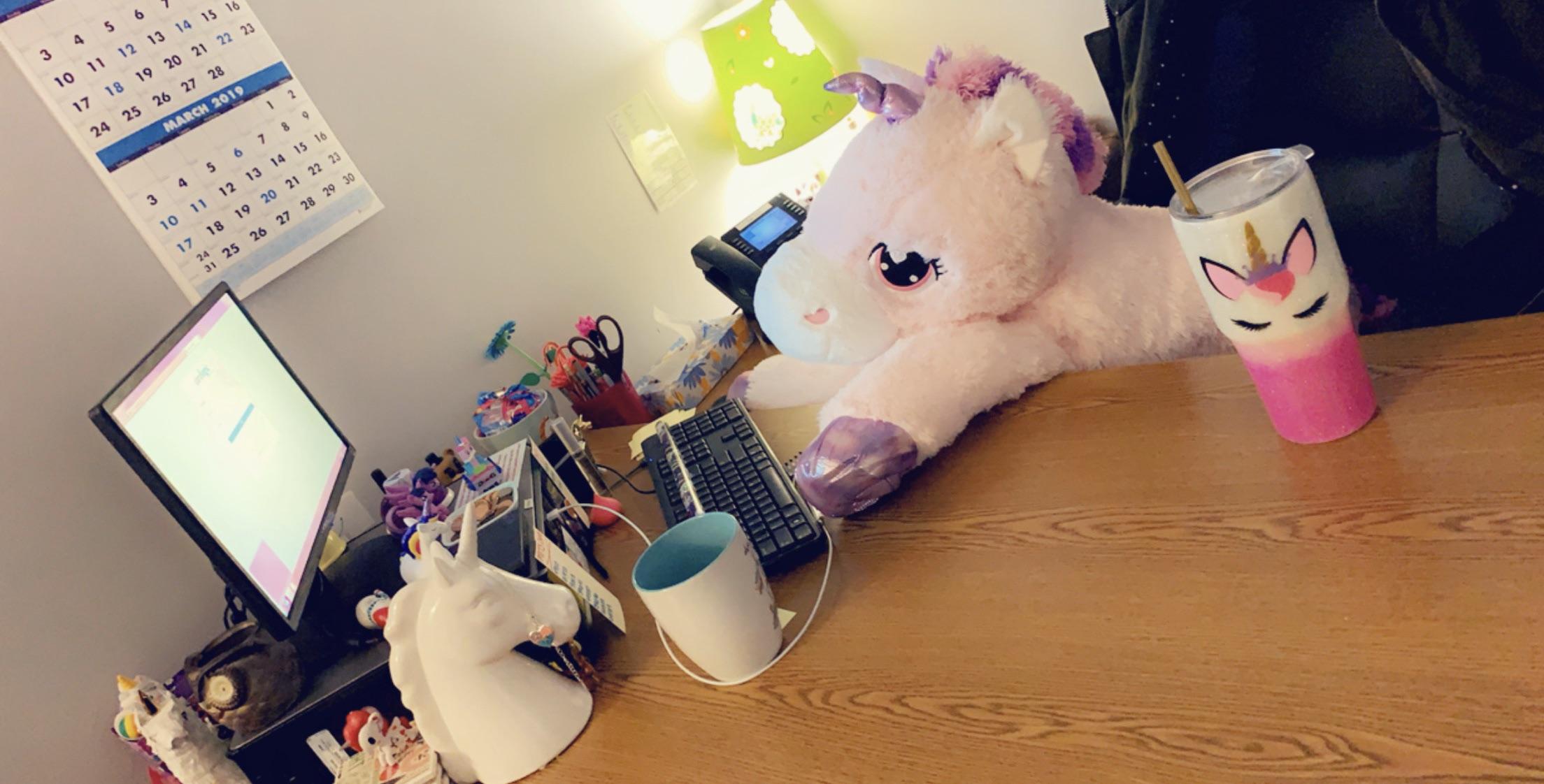 Gigantic Unicorn Sparklebutt is working away in my unicorn office! r