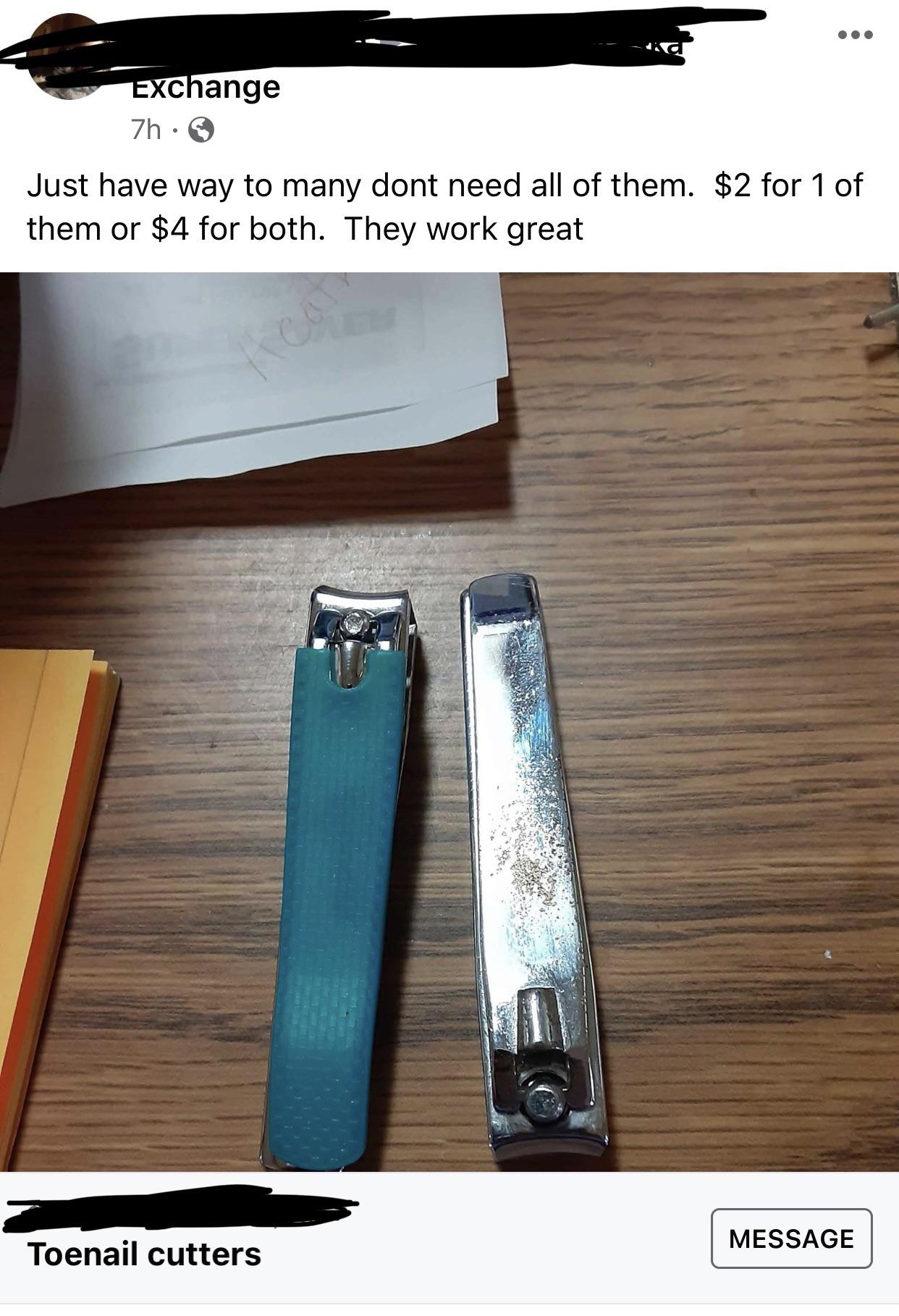 Selling used nail clippers r/trashy